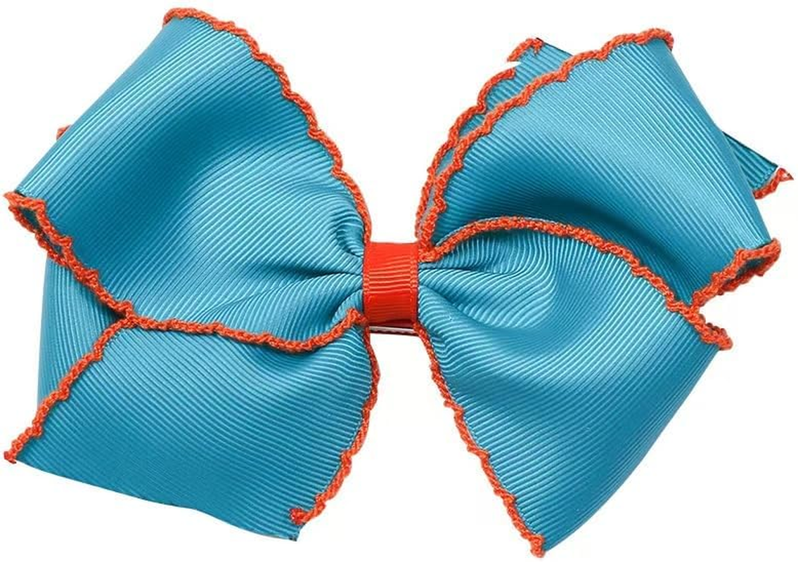 Girls' Classic Grosgrain Moonstitch Edge Hair Bow on a Weestay Hair Clip, Matching Edge, King, Pearl (Red)