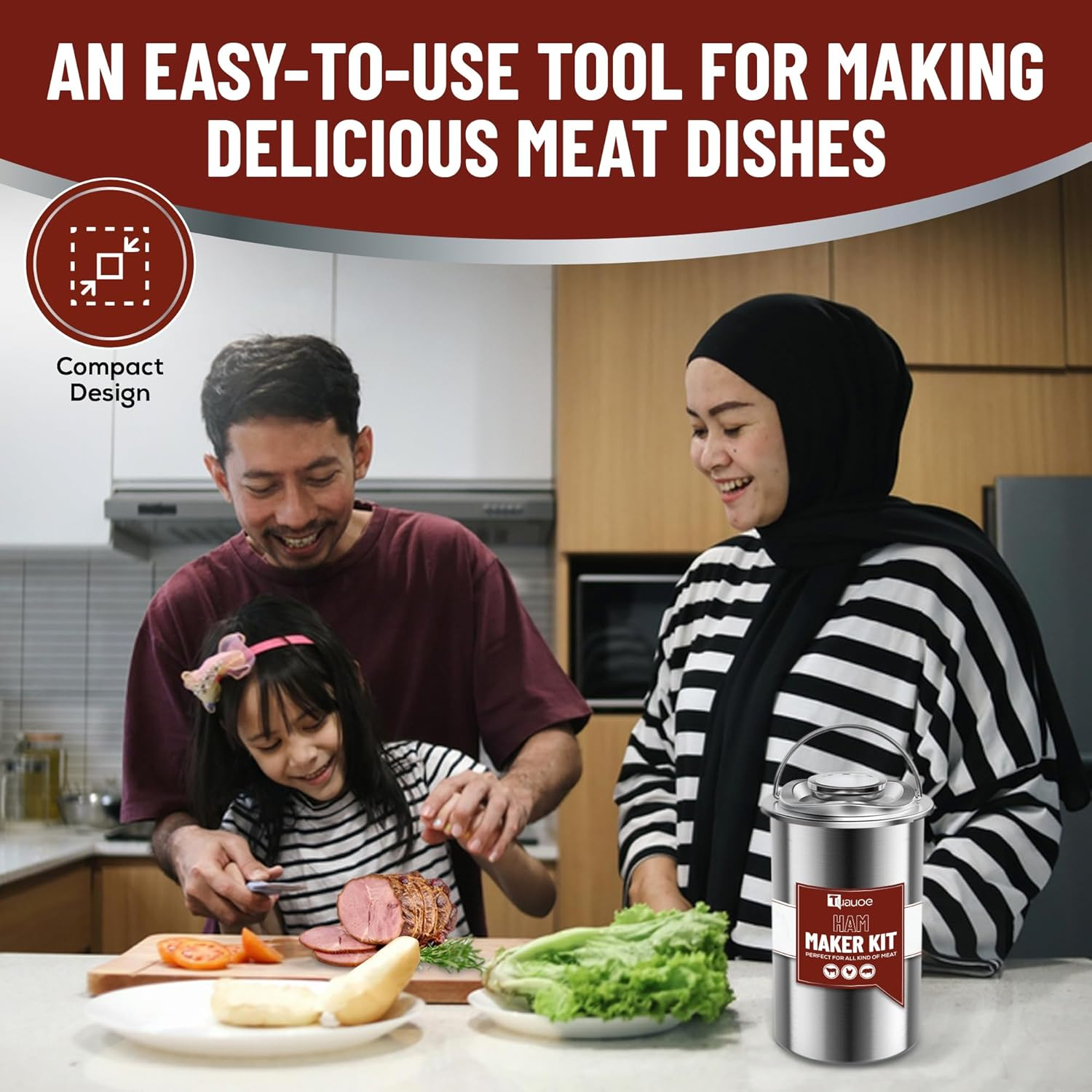 Tuauoe Meat Press Mold for Deli Meats, Stainless Steel Ham Press Mold with Thermometer & Silicone Kitchen Mittens for Making Homemade Healthy Deli Poultry Patty, Funny Kitchen Women and Men