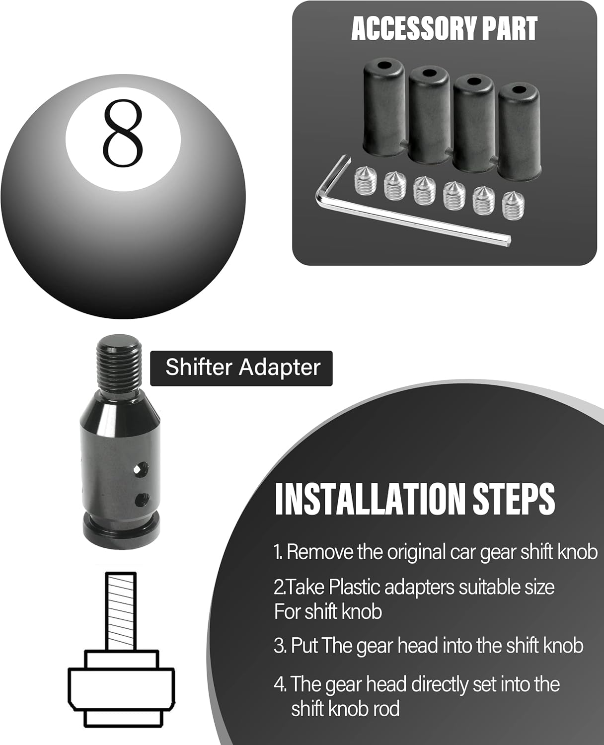 YAKEFLY Universal Gear Shift Knob Adapter,Aluminum Alloy Automatic Shifter Adapter Car Shift Knob Adapter,Shifter Knob Boot Retainer Gear Stick Connector for Non-Threaded Manual Gear M12X1.25 (Black) - Black image number 3