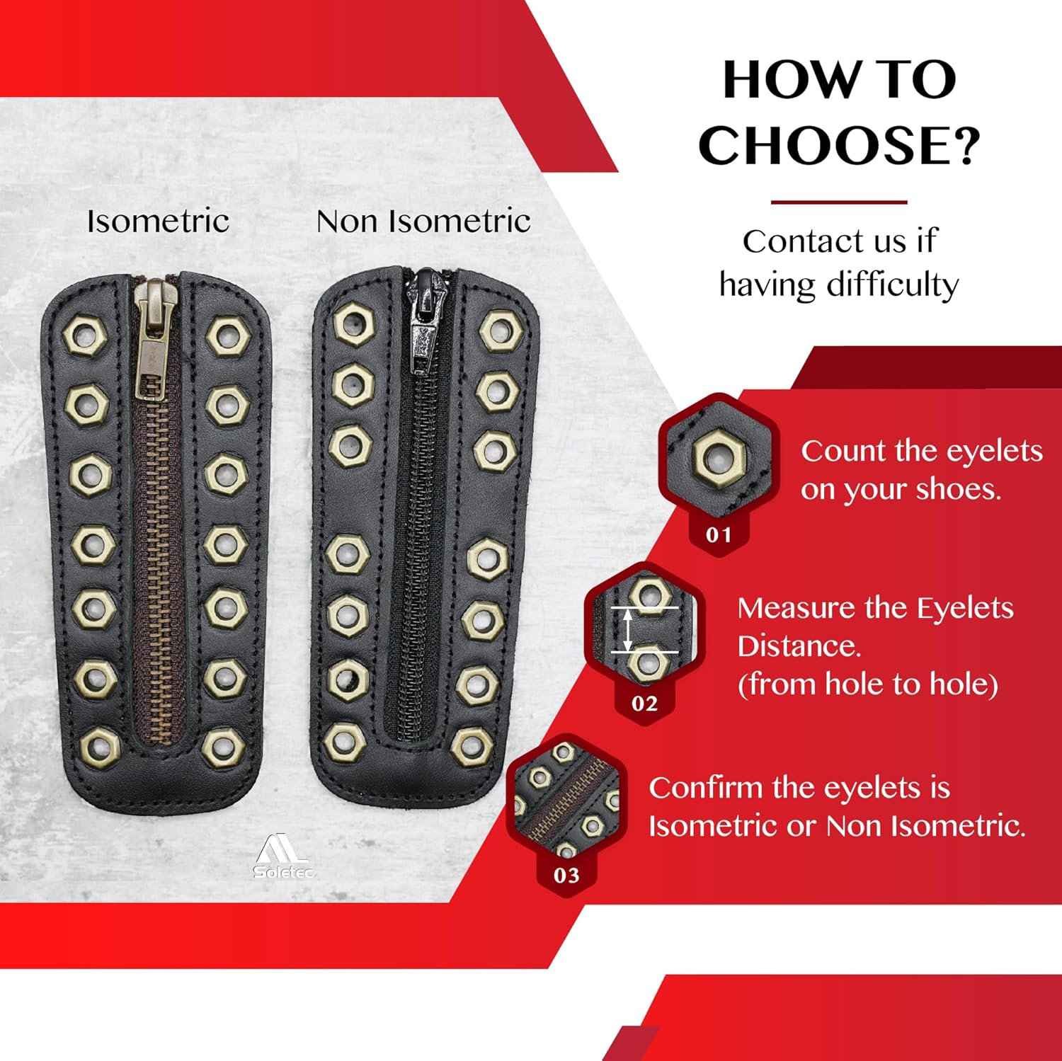 Leather Lace-In Boot Zipper 6 Eyelet Zipper Suitable for All Brands - Black, Black C-Eye image number 4