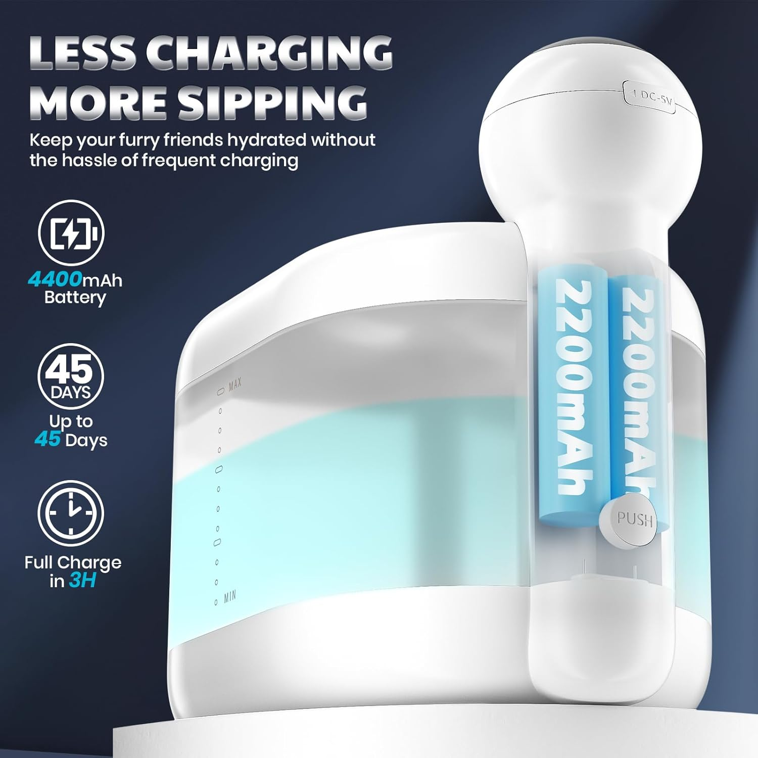 Wireless Cat Water Fountain for Drinking - Happy & Polly 2.2L/77Oz Pet Fountain Water Bowl with 4400Mah Rechargeable Battery Operated Cordless Cat Water Fountain with Sensor, Contain 2 Filters