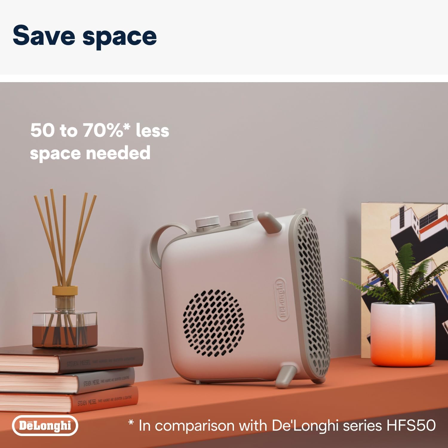 De'Longhi Capsule Fit HFS70B24.WH, Fan Heater, Quiet Heater with Functional Design, Vertical and Horizontal Positioning, Safety Thermostat, 3 Fan Settings, 2400W, White