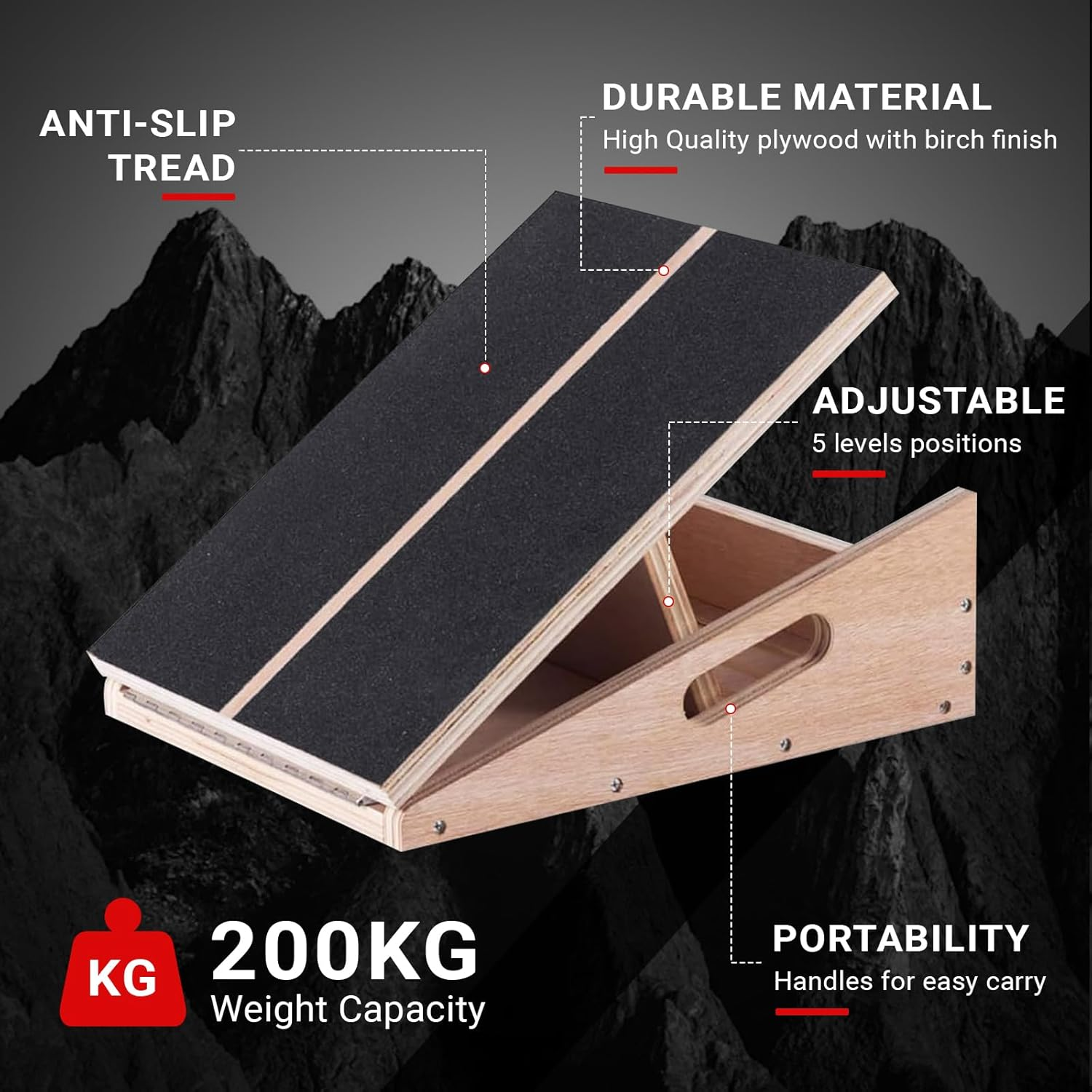 LI FITNESS Professional Slant Board for Calf Stretching Adjustable Incline Board Squats Calf Stretcher Wood Squat Wedge Footrest for Knees Ankle Heel Feet Leg
