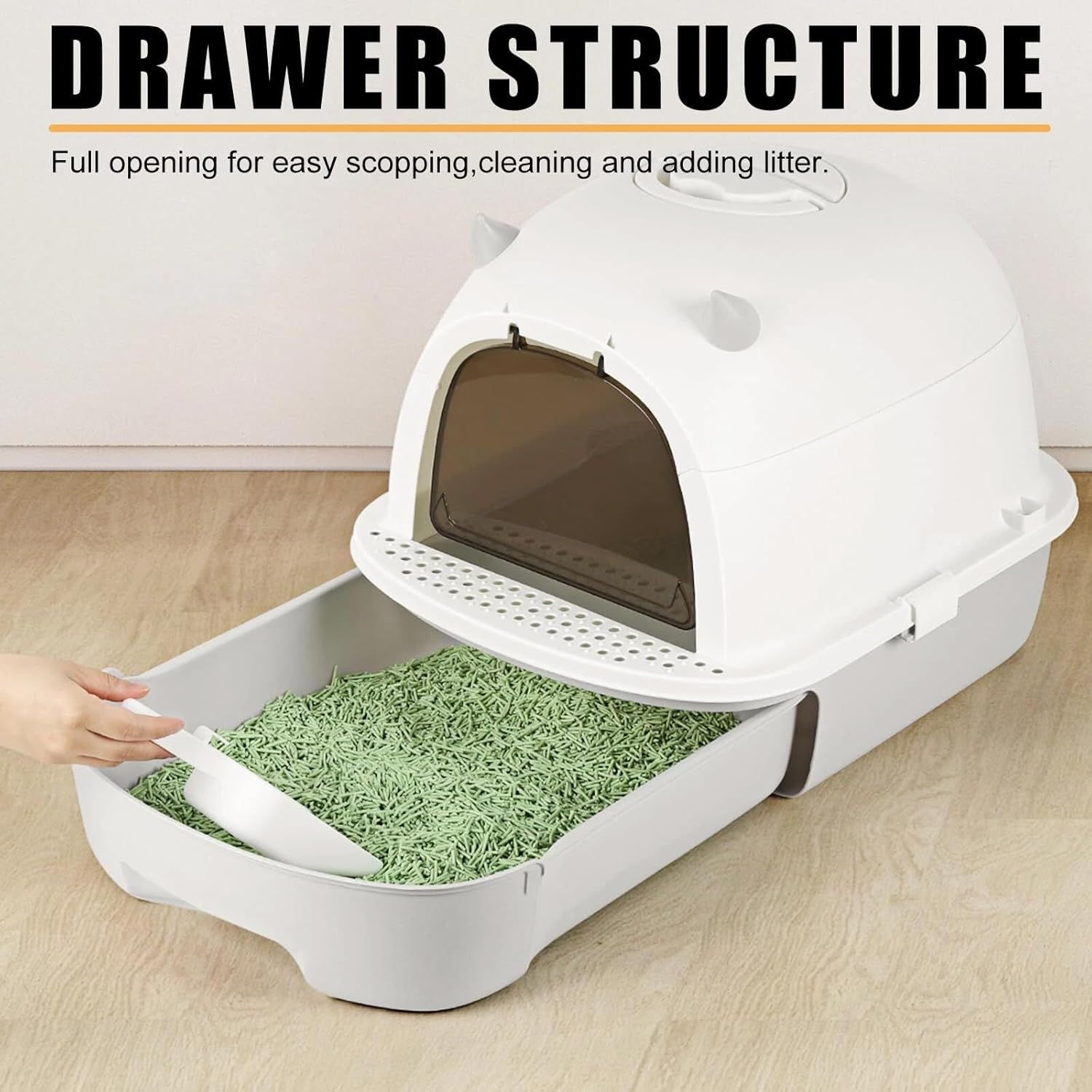 Extra Large Enclosed Cat Litter Box Tray Removable Top Lid with Scoop Toilet Pet,Easy Clean Cat Litter Pan image number 4