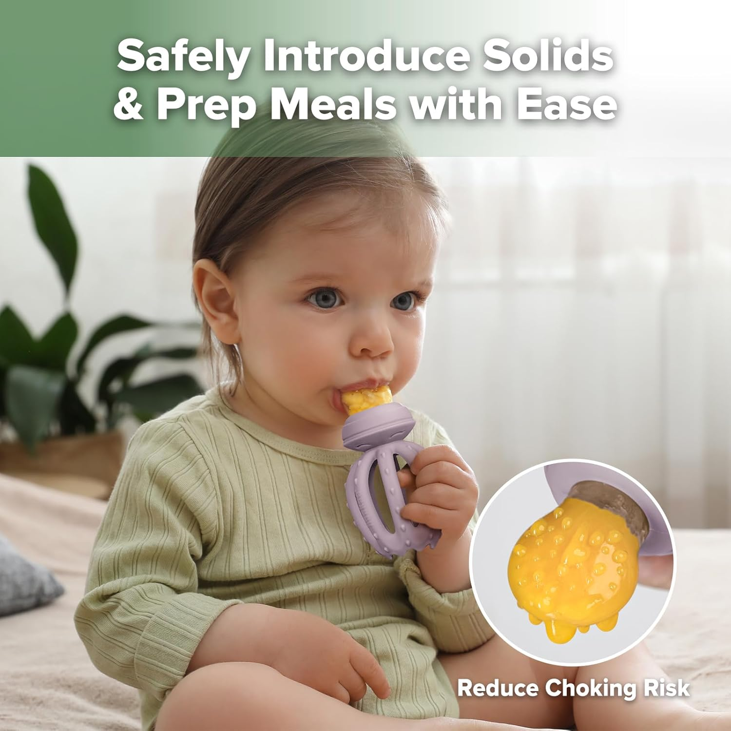 Haakaa Octopus Baby Fruit Food Feeder & Mini Freezer Nibble Tray Combo, Breastmilk Popsicle Molds for Cooling Relief, BPA Free Silicone Feeder for Safe Infant Self Feeding, 4 Month+ (Lavender) image number 2