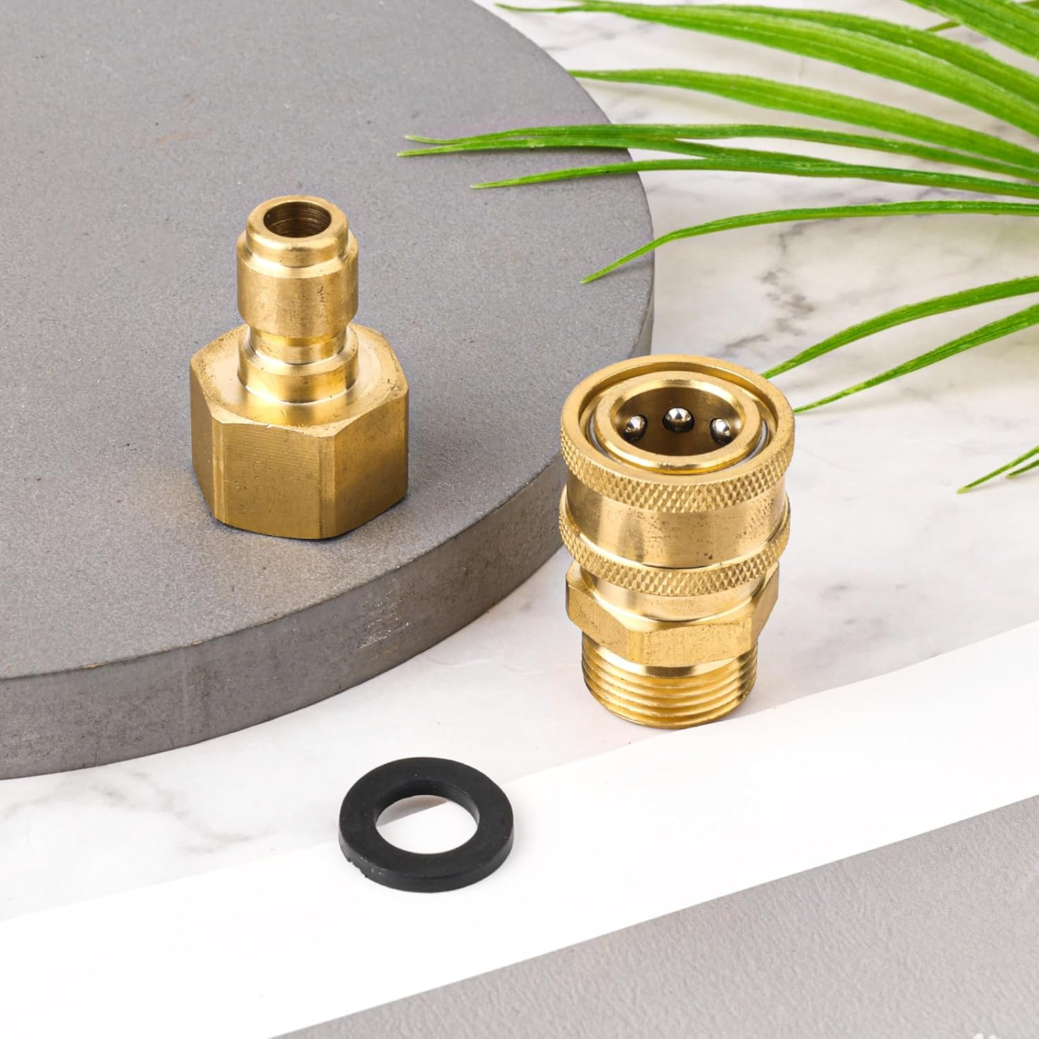 NQEUEPN 2Pcs M22-14Mm to 1/4In Pressure Washer Adapter Set, Brass Pressure Washer Coupler Pressure Washer Fast Connect & Quick Disconnect Kit for Power Washer Hose Pump 5000 PSI image number 5