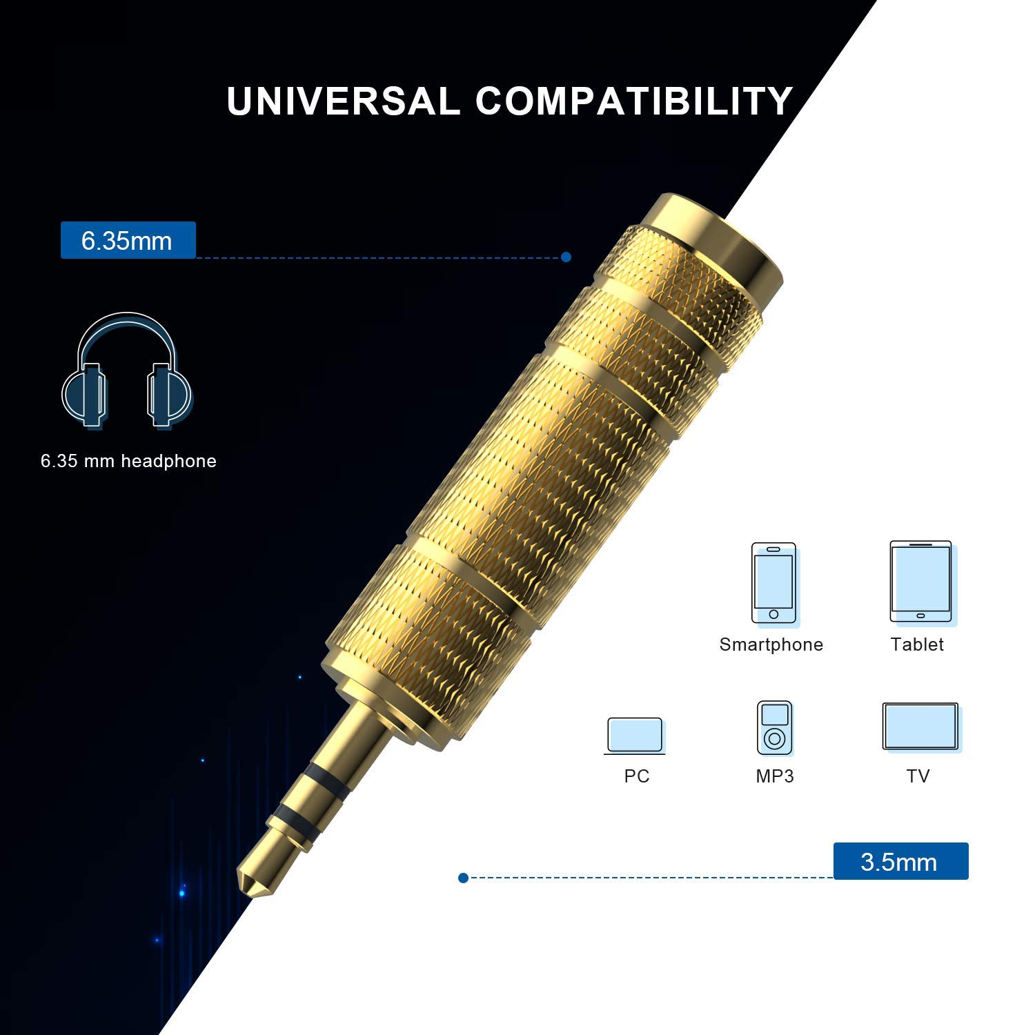 DIGITNOW Headphone Adapter 6.35Mm (1/4 Inch) Male to 3.5Mm (1/8 Inch) Female and 3.5 Mm Male Plug to 6.35 Mm Female Jack, Audio Stereo TRS Converter Adapters (4 -Pack Gold Plated) image number 3