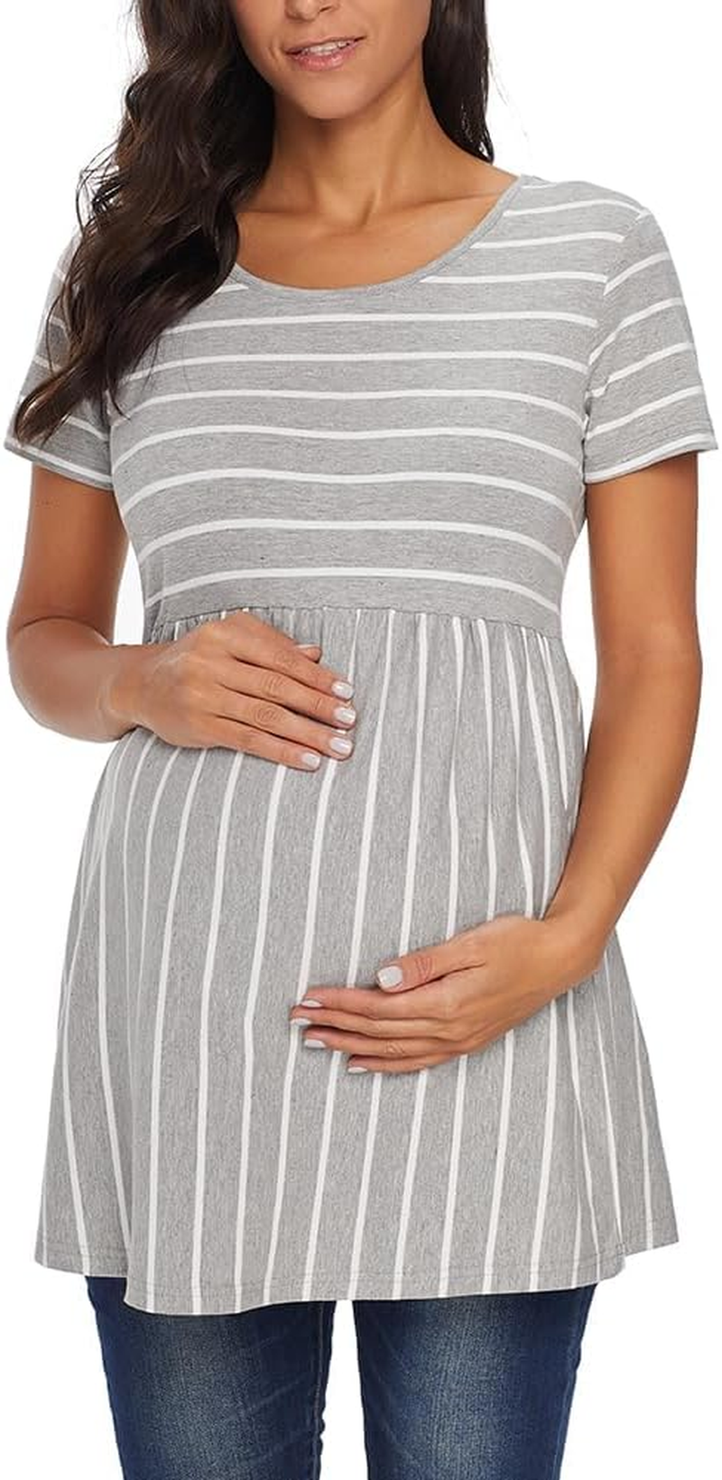 Liu & Qu Women'S Maternity Shirts 3 Pack Short Sleeve Side Ruched Stretchy round Neck Pregnancy Tops image number 3