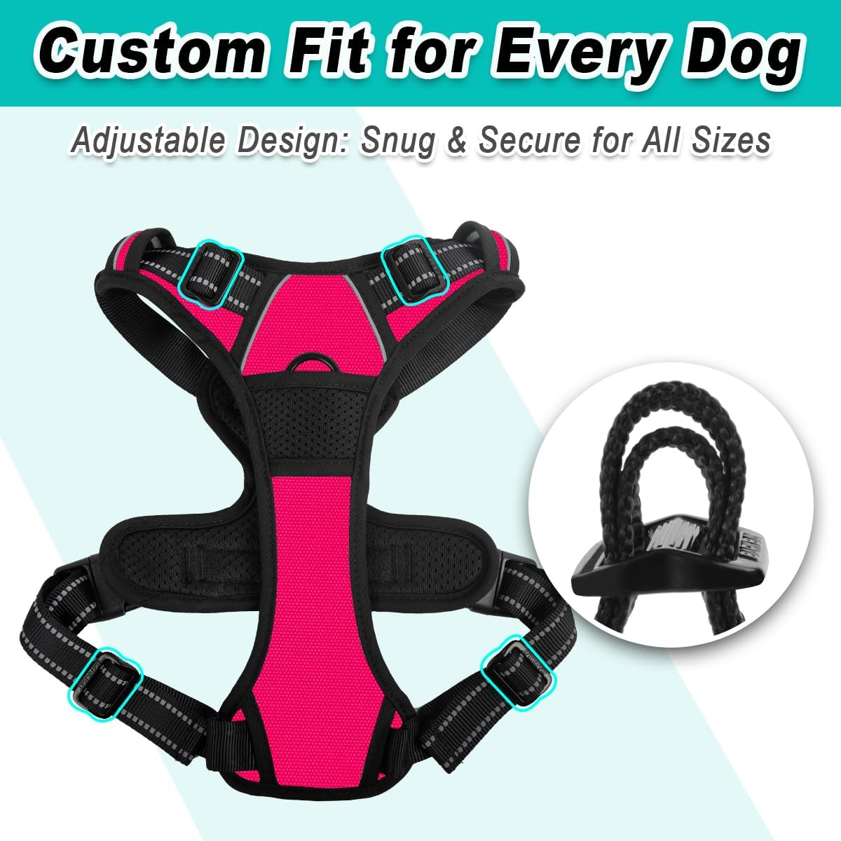 BARKBAY No Pull Pet Harness Dog Harness Adjustable Outdoor Pet Vest 3M Reflective Oxford Material Vest for Pink Dogs Easy Control for Small Medium Large Dogs (L) image number 3