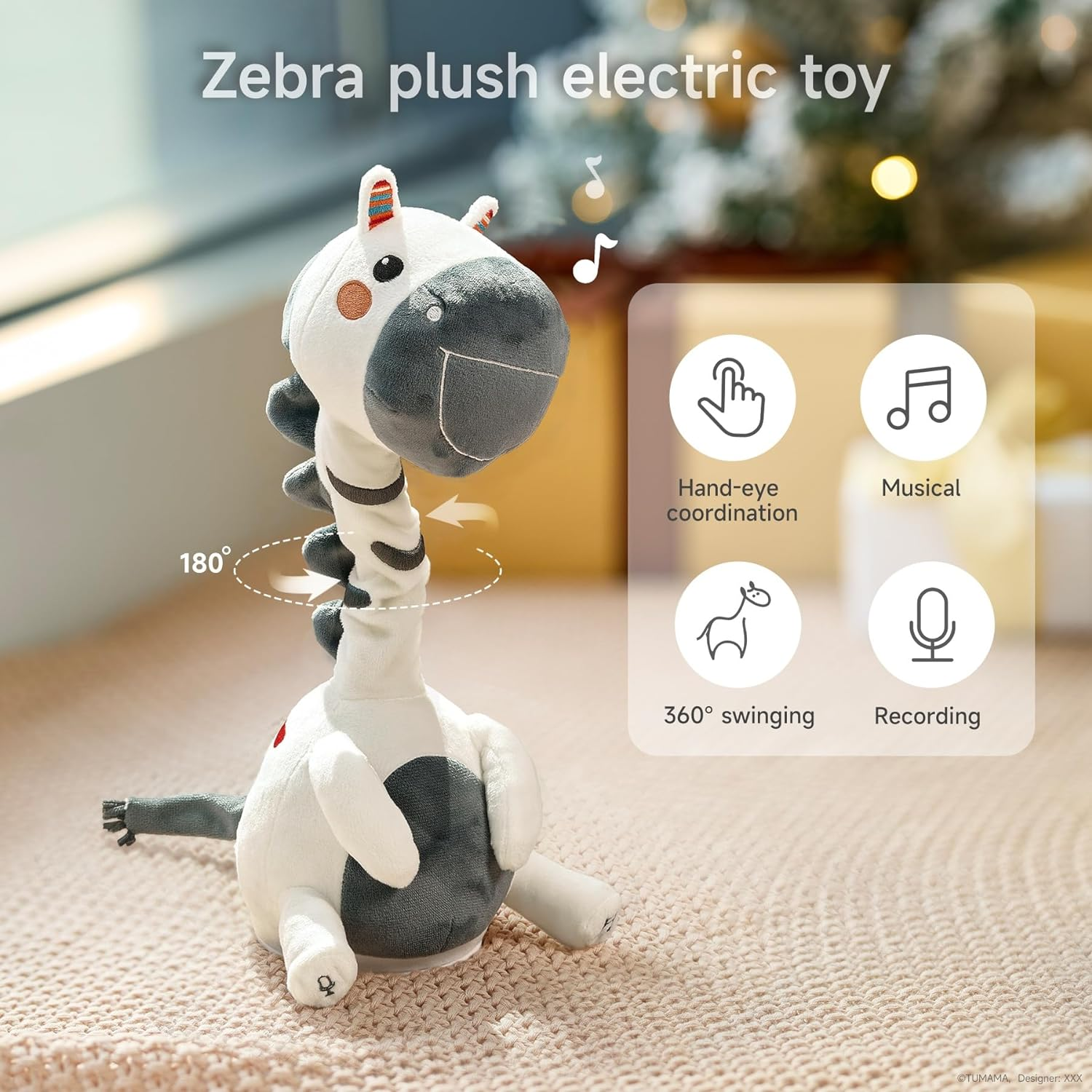 TUMAMA Dancing Talking Zebra Toy, Mimicking Twisting Electronic Soft Plush Toy with Record & Repeating What You Say, Singing Interactive Baby for Toddler Boys Girls Gifts image number 5