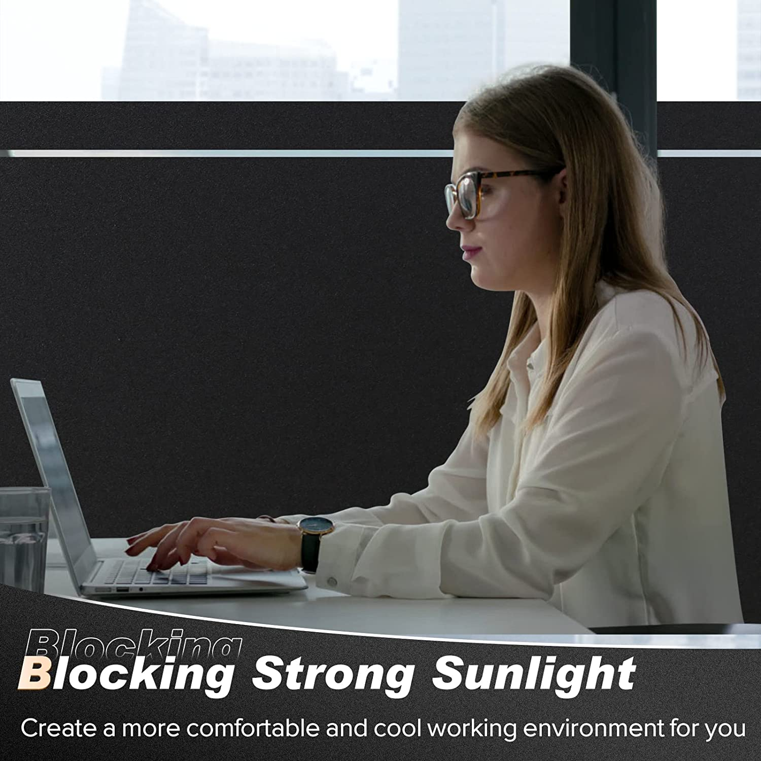 Rabbitgoo Blackout Window Film Privacy Window Cling Dark Window Tinting Film Non-Adhesive Window Sticker Light Blocking (Matte Black, 44.5 X 200 Cm) image number 7