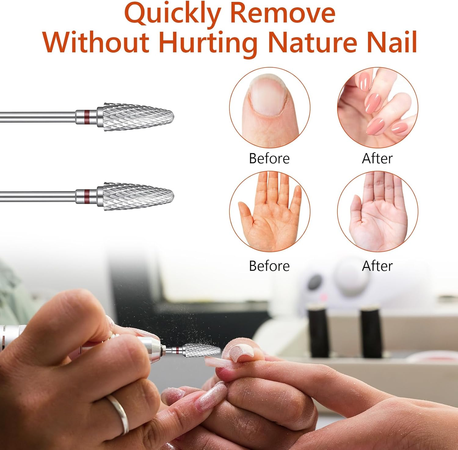 LXUEJIE 2 Pcs Carbide Nail Drill Bit, Tungsten Nail Drill Bit, 5 in 1 Carbide Tapered 3/32" Shank Professional Cone Tungsten Drills Bits for Manicure Pedicure Cuticle Cleaner Polish image number 3