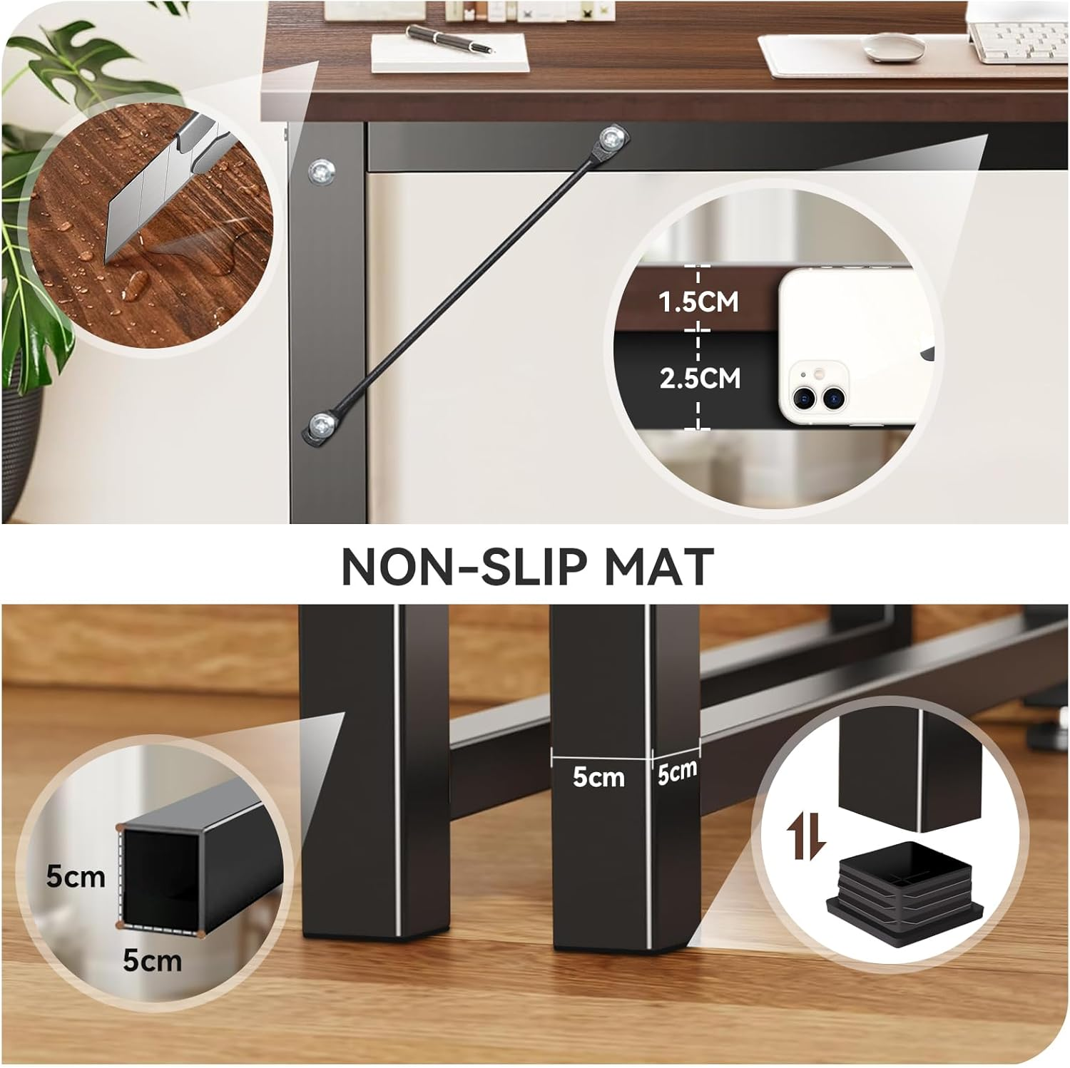 Office Desk Computer Table, Large Office Computer Desk with Retro Wooden Tabletop Sturdy Black Metal Legs Writing Tables for Apartment Dorm Simple Workstation