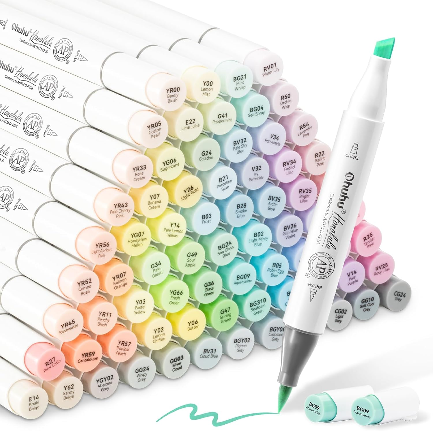 Ohuhu Pastel Markers Alcohol Based -96 Pastel Colors of Honolulu Sweetness + Blossoming - Double Tipped Art Alcohol Markers for Artist Adults' Coloring Illustration - Brush & Chisel - Refillable Ink image number 1
