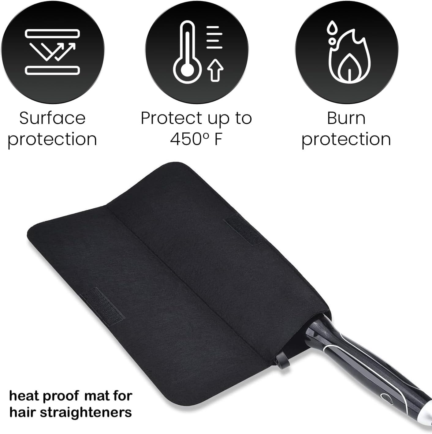 Glamza Hair Straightener Mat & Pouch - Made from Heat Resistant Safety Felt - Ideal for Home & Travel (Black) image number 3
