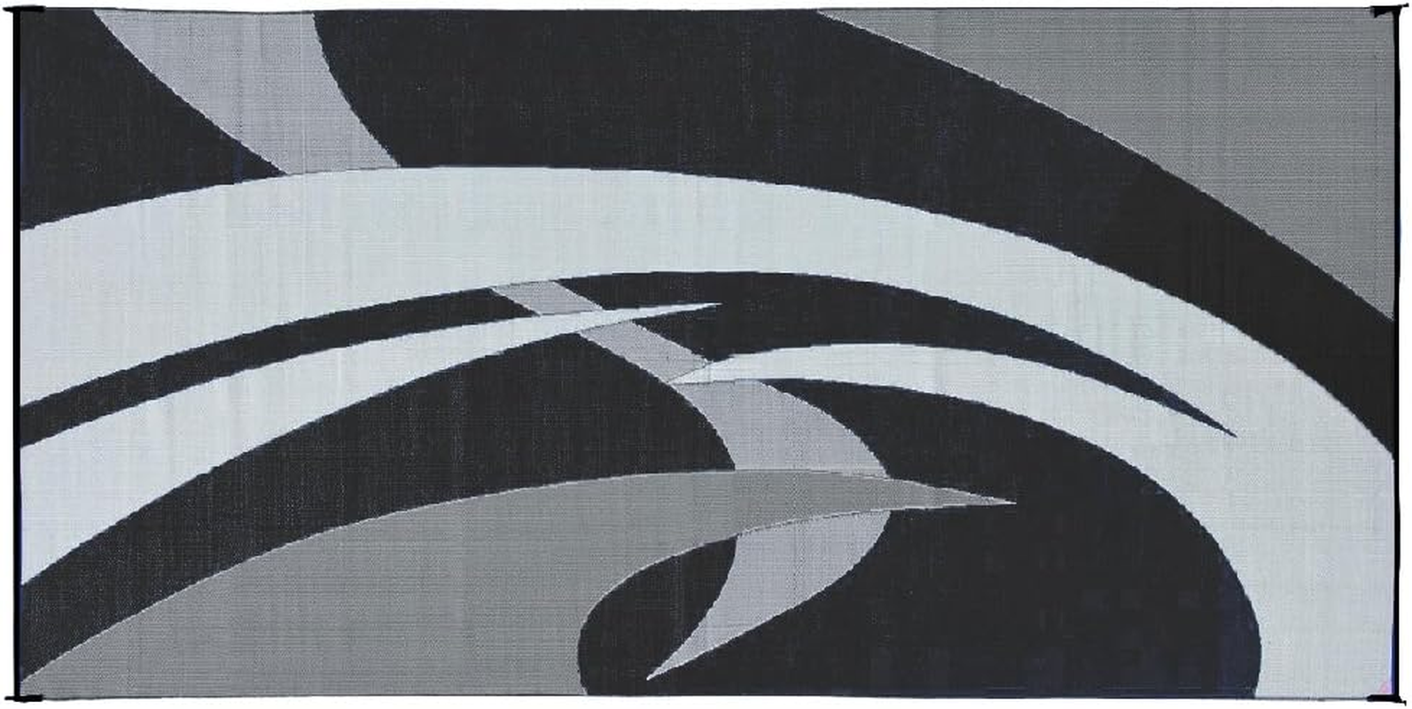 Stylish Camping 159181 9-Feet by 18-Feet Reversible Mat, Plastic Straw Rug, Large Floor Mat for Outdoors, RV, Patio, Backyard, Picnic, Beach, Polypropylene (PP), Camping (Black/White) image number 3