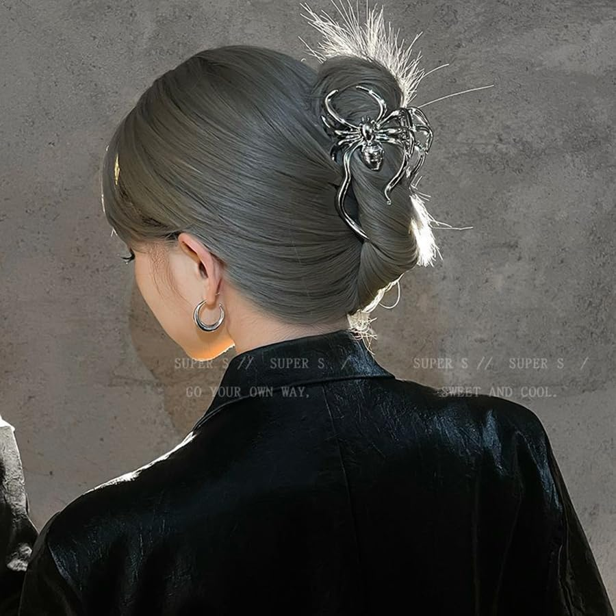 Pack of 3 Metal Hair Clips, Spider Hair Clips, Skull Claw Hair Clip, Non-Slip Claw Clip, Gothic Hair Clips, for Women, Girls, Halloween Hair Styling Accessories (D) image number 1