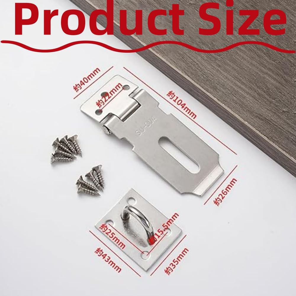 2 Pcs Door Lock Clasp, 3Inch Door Hasp Latch Lock, Stainless Steel Padlock Latch, Door Gate Lock Hasp with Screws for Wooden Case, Drawer, Toolboxes, Cabinet Boxes (Silver) image number 5