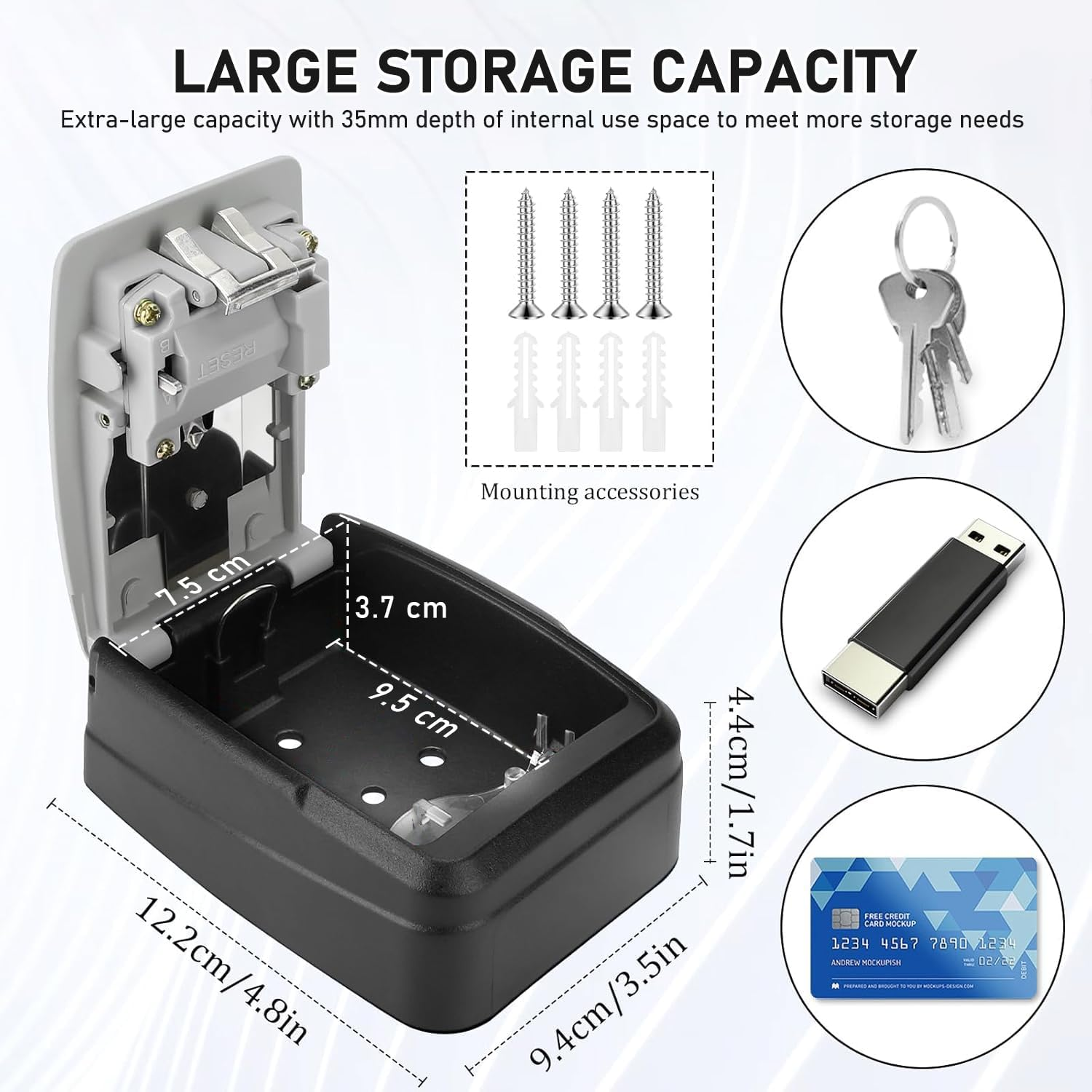 Key Lock Box, 4-Digit Combination Waterproof Portable Key Storage Lock Box Wall Mount 5 Key Large Capacity for House Key Hide a Key for Outdoor, Indoor(1-Pack) image number 2