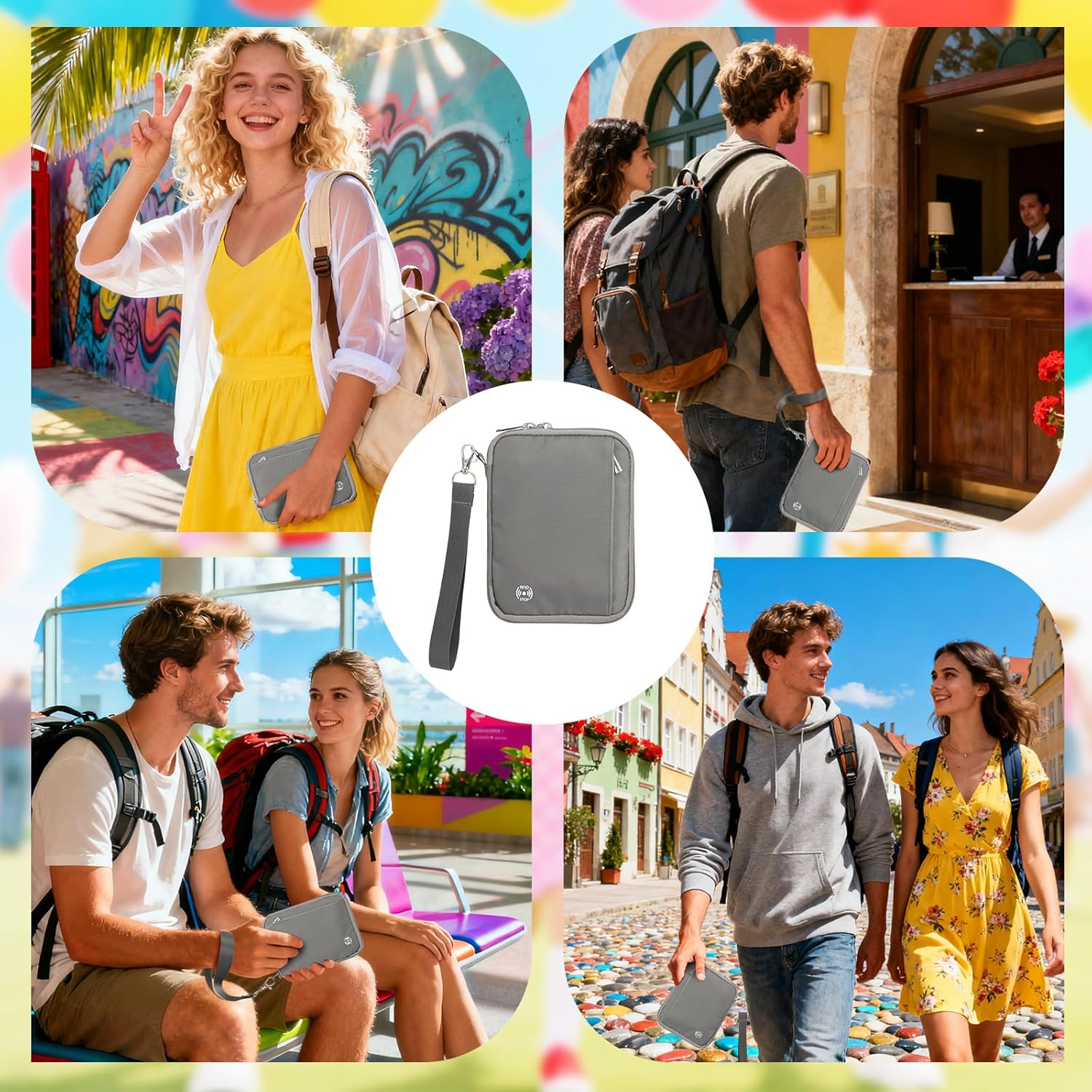 WALNEW Passport Holder for Travel - RFID Blocking Travel Wallet Essentials Organizer with Card Slots & Zipper Pocket (Gray) image number 3