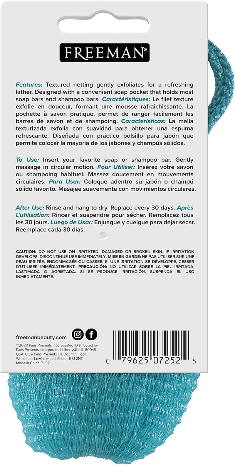 Freeman Net Soap Pouch, Exfoliating Mesh Body Scrubber, Bath & Shower Pouf Removes Dead Skin, Dirt, & Impurities, for Soap Bars, Textured Netting for Mild Exfoliation, Self-Tan Prep, 4 Count image number 1