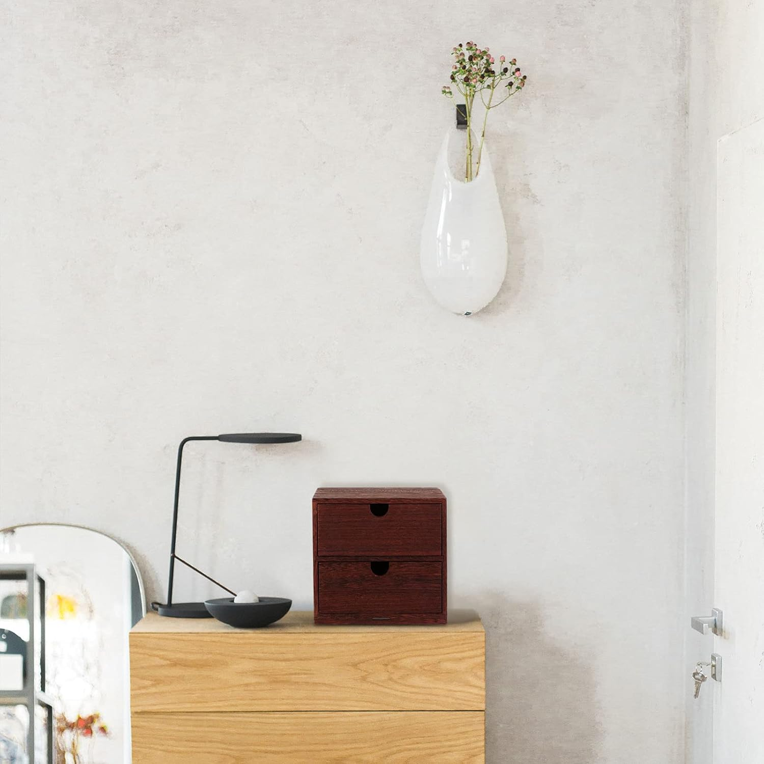 Cabilock Vintage Wooden Storage Organizer Four-Layer Desktop Storage Box Desk Organiser for Home Living Bedroom image number 4