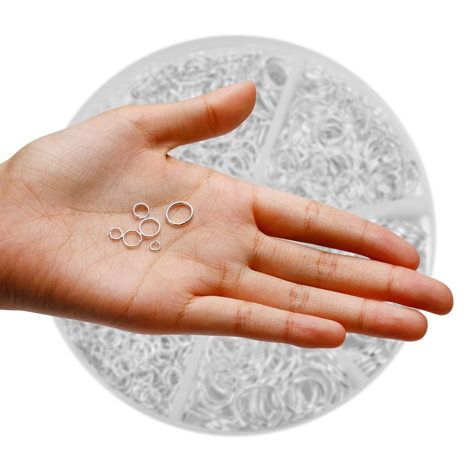 1000Pcs O Ring Connectors Metal Open Jump Rings Set Jump Rings for Jewelry Making Connectors (4Mm 5Mm 6Mm 7Mm 8Mm 10Mm)（Silver） - Green image number 3