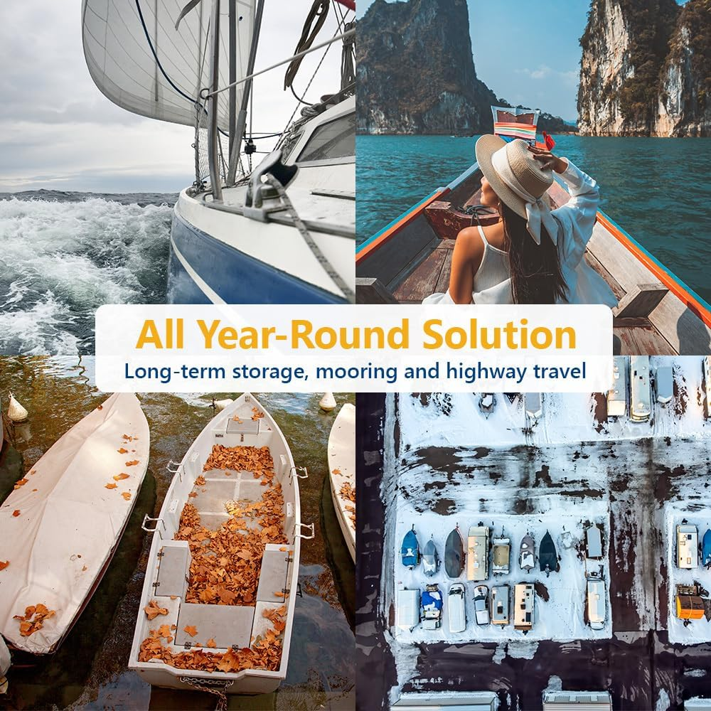 Mt Aspire 20-22 FT Trailerable Boat Cover Weatherproof UV Resistant Marine Grade Protection with 8 Adjustable Straps Heavy Duty Grey image number 2