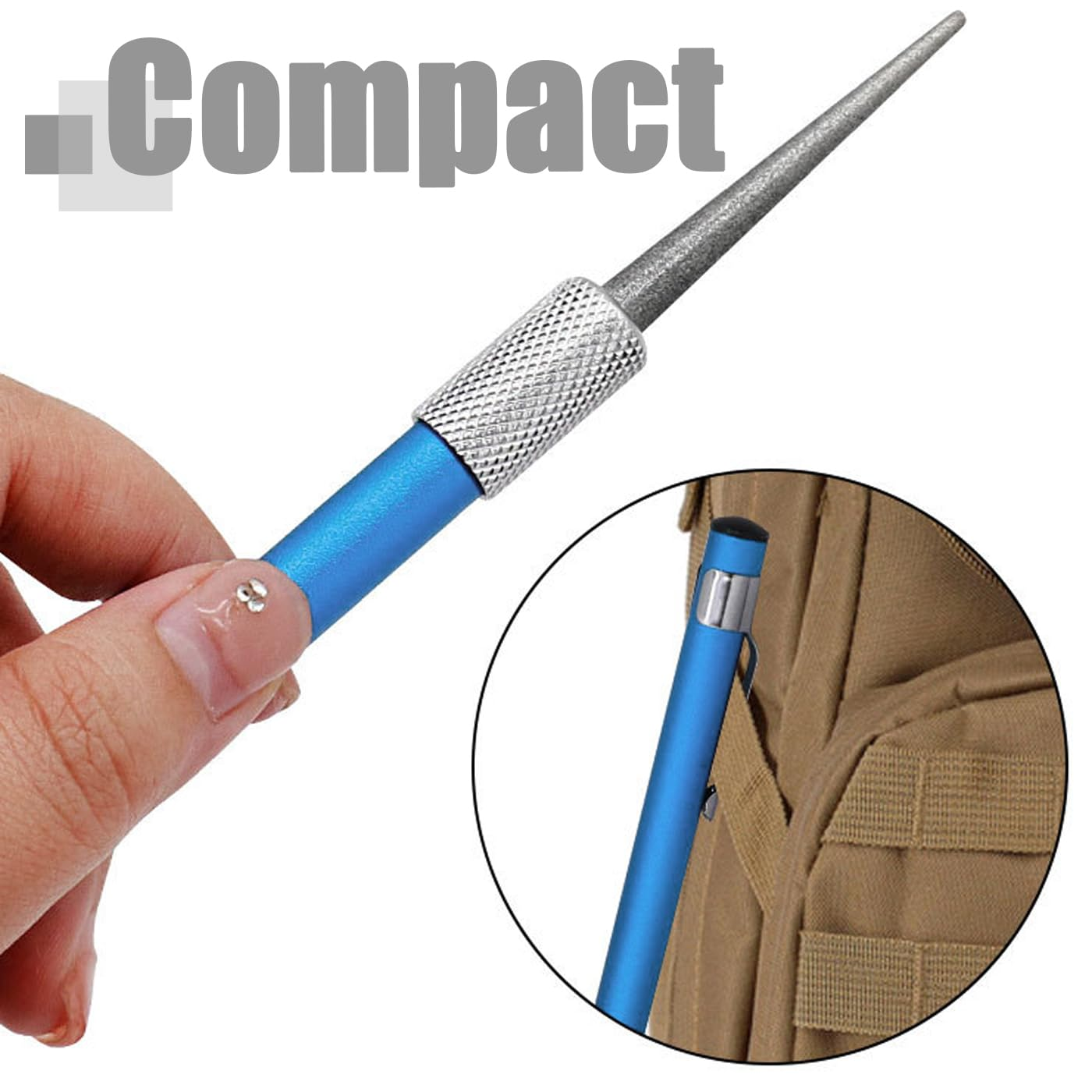 Bestgle 2 Pcs Diamond & Emery Knife Sharpener Rod Pen Type Multipurpose Sharpening Stone for Outdoor, Hunting, Fishing, Kitchen image number 3