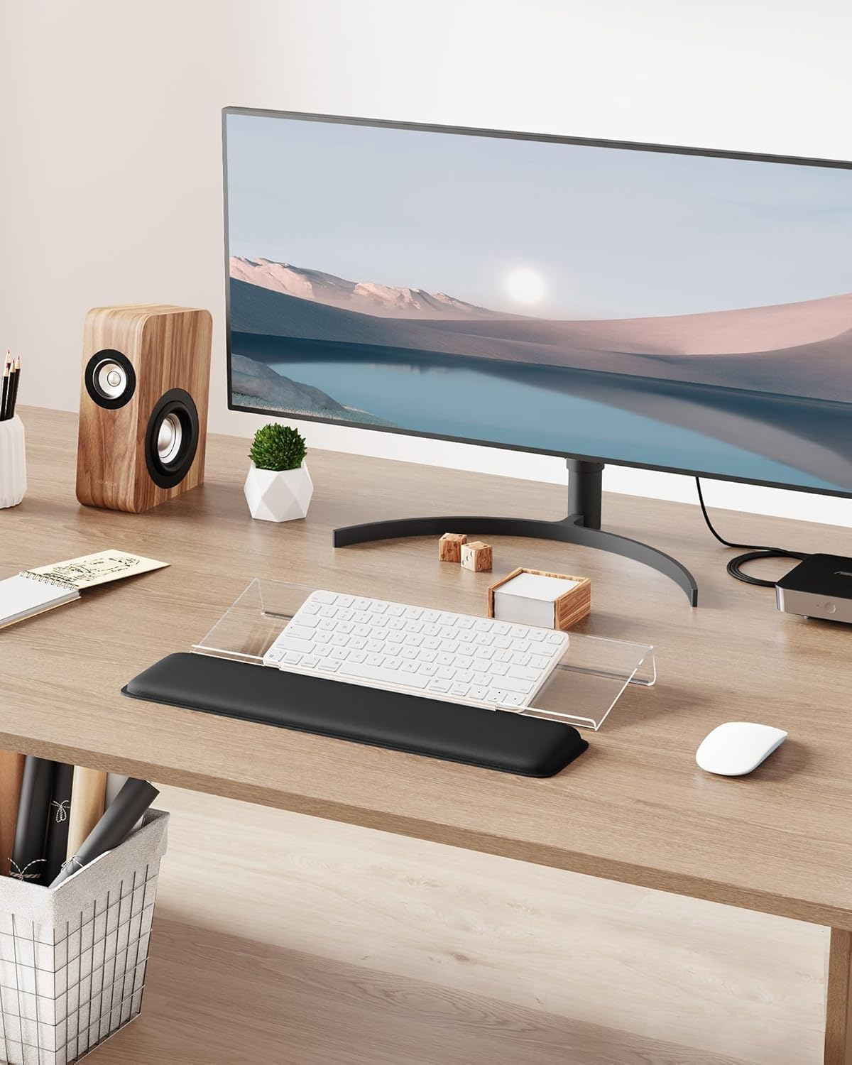 Computer Keyboard Stand & Wrist Rest Acrylic Tilted Keyboard Holder, Ergonomic Keyboard Wrist Rest with Anti-Slip Base for Office Desk, Home, School (Clear)