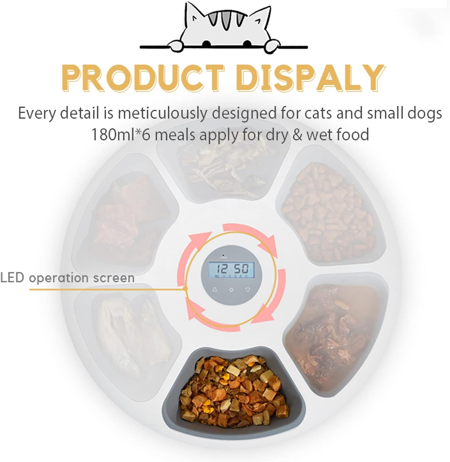 Automatic Cat Feeder Wet Food with LCD and Timer, 1-6 Meals Automatic Feeder Suitable Wet Dry Food for Cats, Dogs, Rabbits and Other Pets image number 4