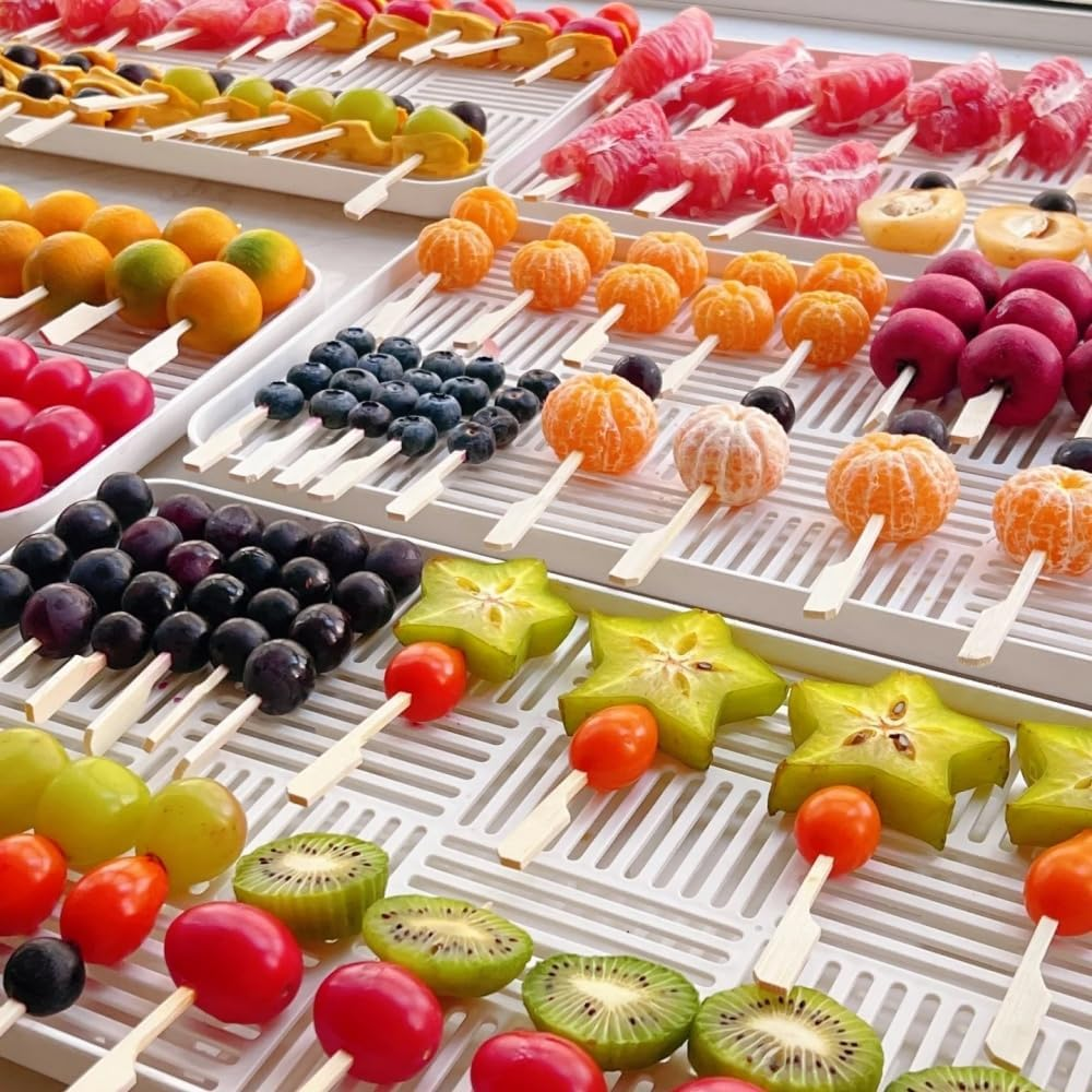 200 Pieces Paddle Bamboo Skewers, 9CM Flat Burgers Sticks Children Skewers Kids Wooden Fruits Picks Cocktail Sticks Satay Skewers