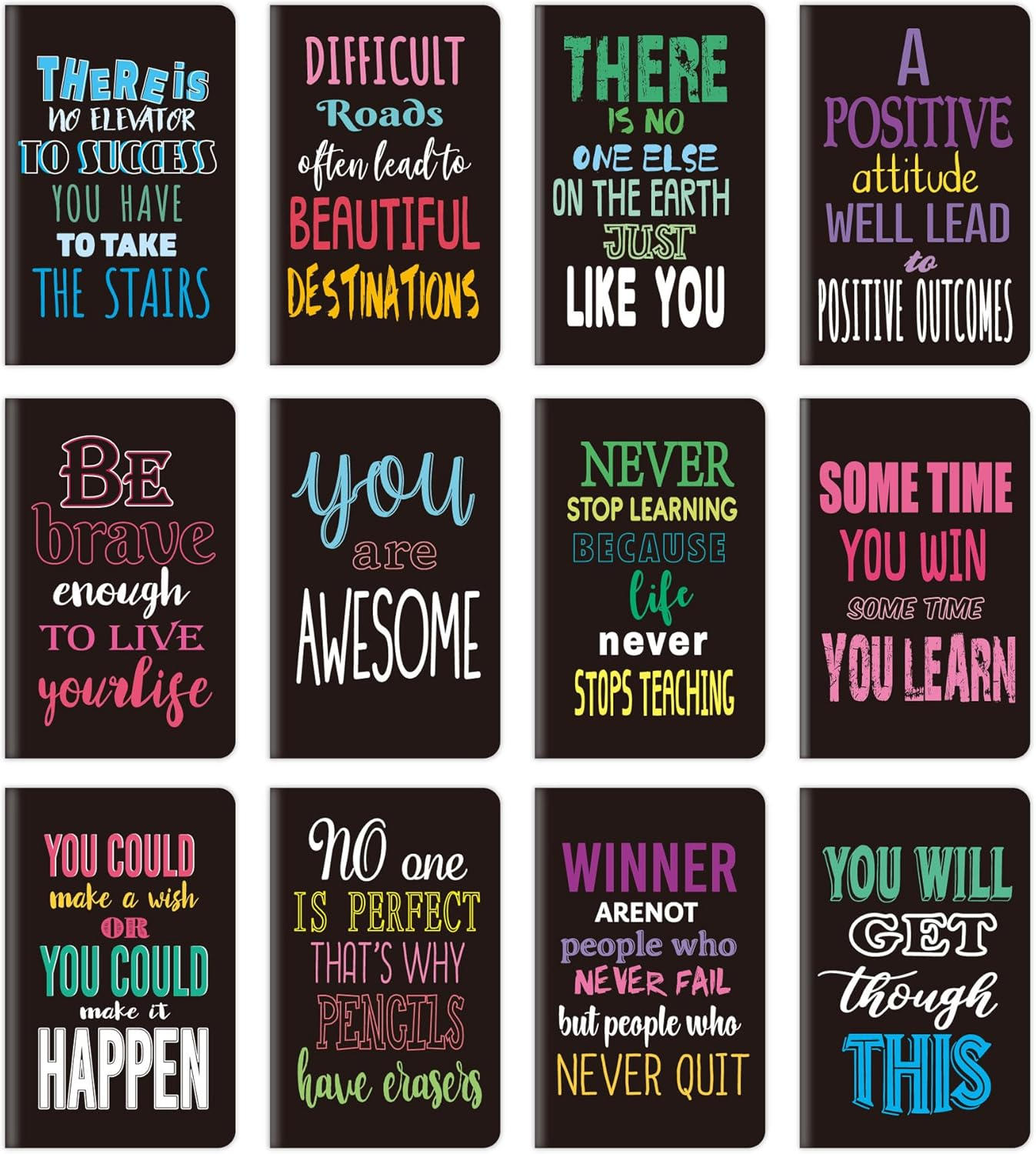 YJSPARKK 12 Pack Lined Notebook,5X3.2Inchs Thin Mini Notepads,16 Sheets/32 Pages Funny Motivational Journals Writing Notebooks,Small Pocket Memo Pad for Kids Students Gifts School Home Office