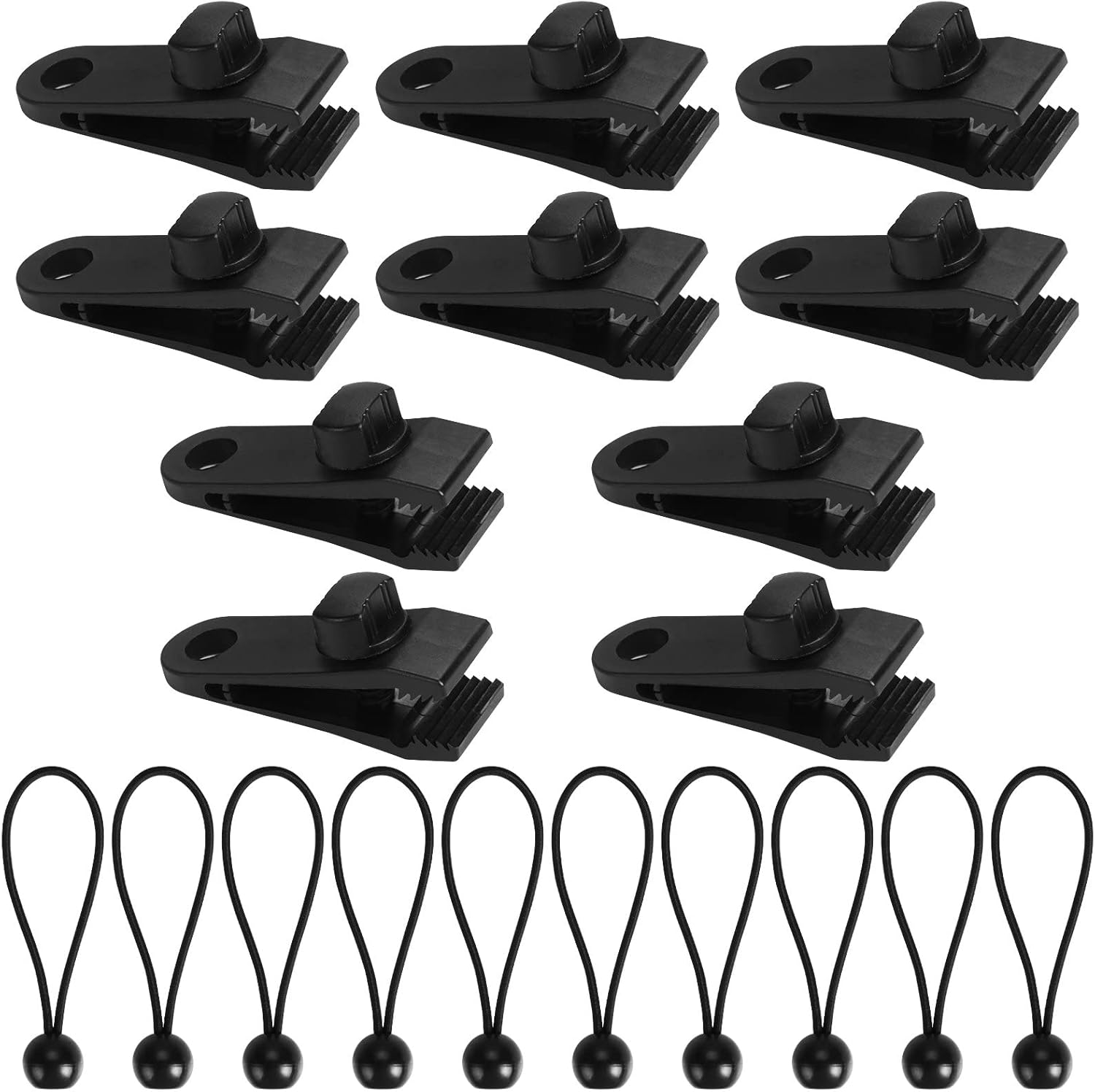 Tarp Clips Heavy Duty Lock Grip, 20 Pack Tarp Clamps with Ball Bungee Cords 6 Inch, Strong Tent Clips for Swimming Pool Cover RV Awnings Outdoor Camping Caravan Canopies Car Covers,Swimming Pool Cover image number 2