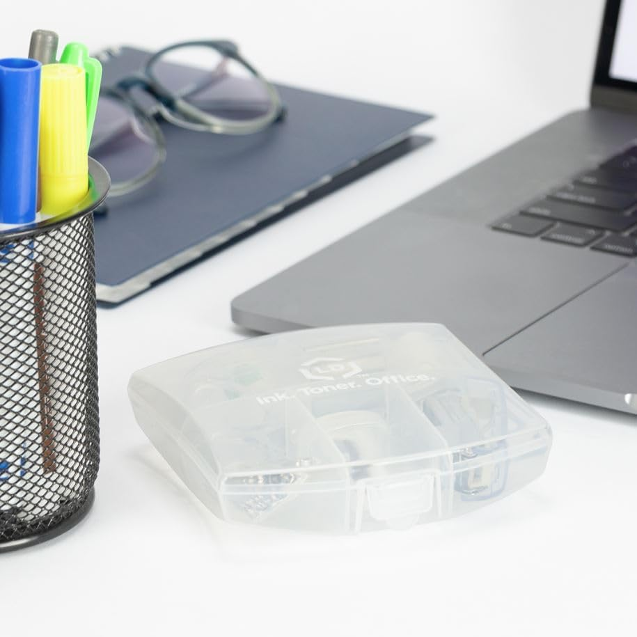 LD Products Clear Mini Office Supply Kit Portable Case with Scissors, Paper Clips, Tape Dispenser, Pencil Sharpener, Stapler & Staple Remover image number 2