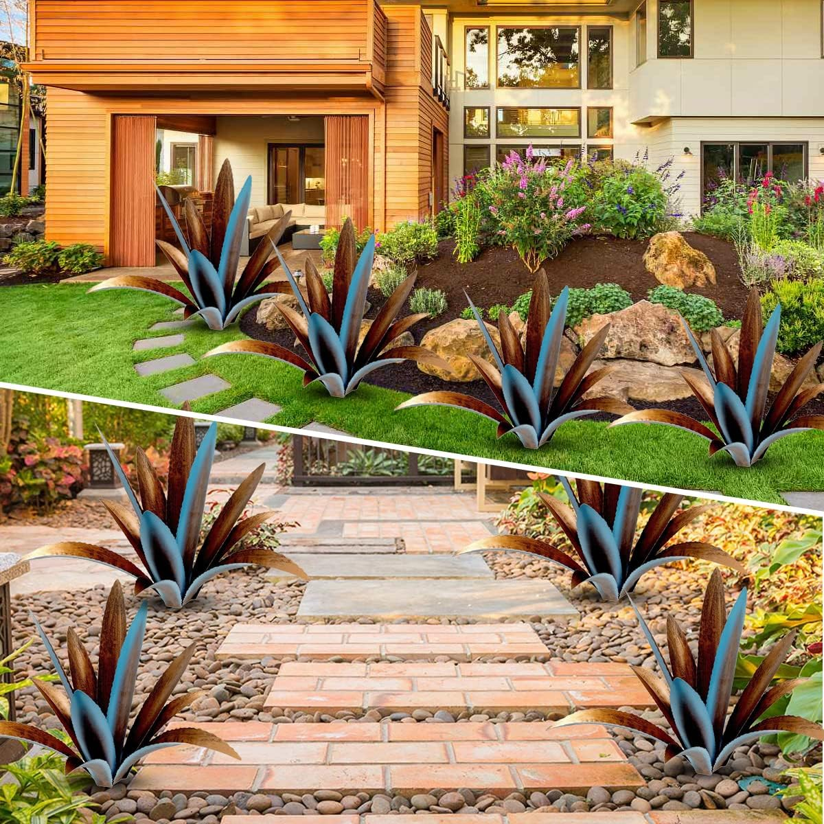 DIY Metal Agave Plant Art Yard Tequila Art Sculpture, Tequila Rustic Garden Sculpture Statue Outdoor Decor,Agave Metal Plants for Yard, Garden Lawn Ornaments (12 Leaves -Blue) image number 1