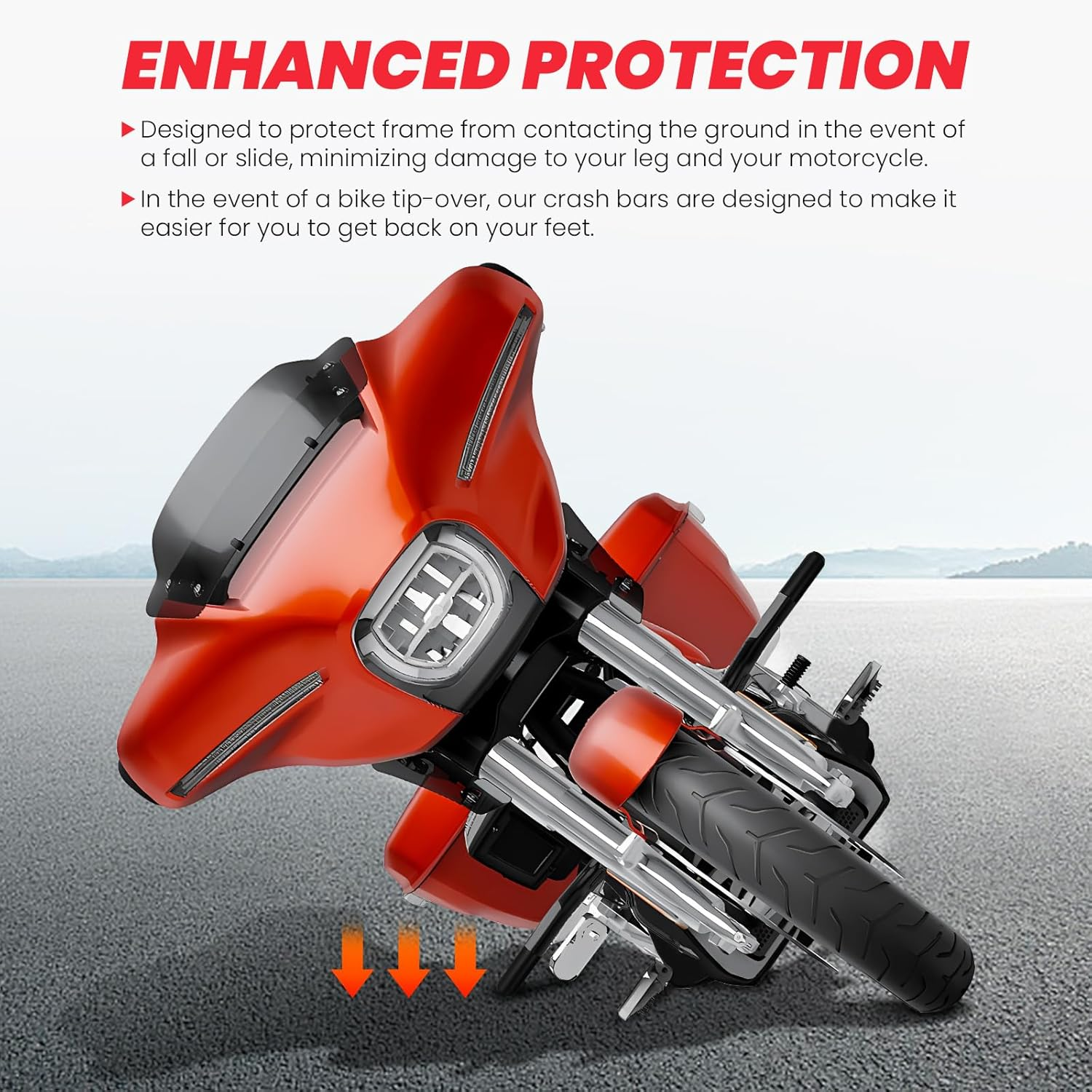 Motorcycle Engine Guard Crash Bar Compatible with Harley Davidson Touring Street Glide Road Glide Road King Electra Glide Ultra Limited Flat Out Bar Black 2014-Up image number 6