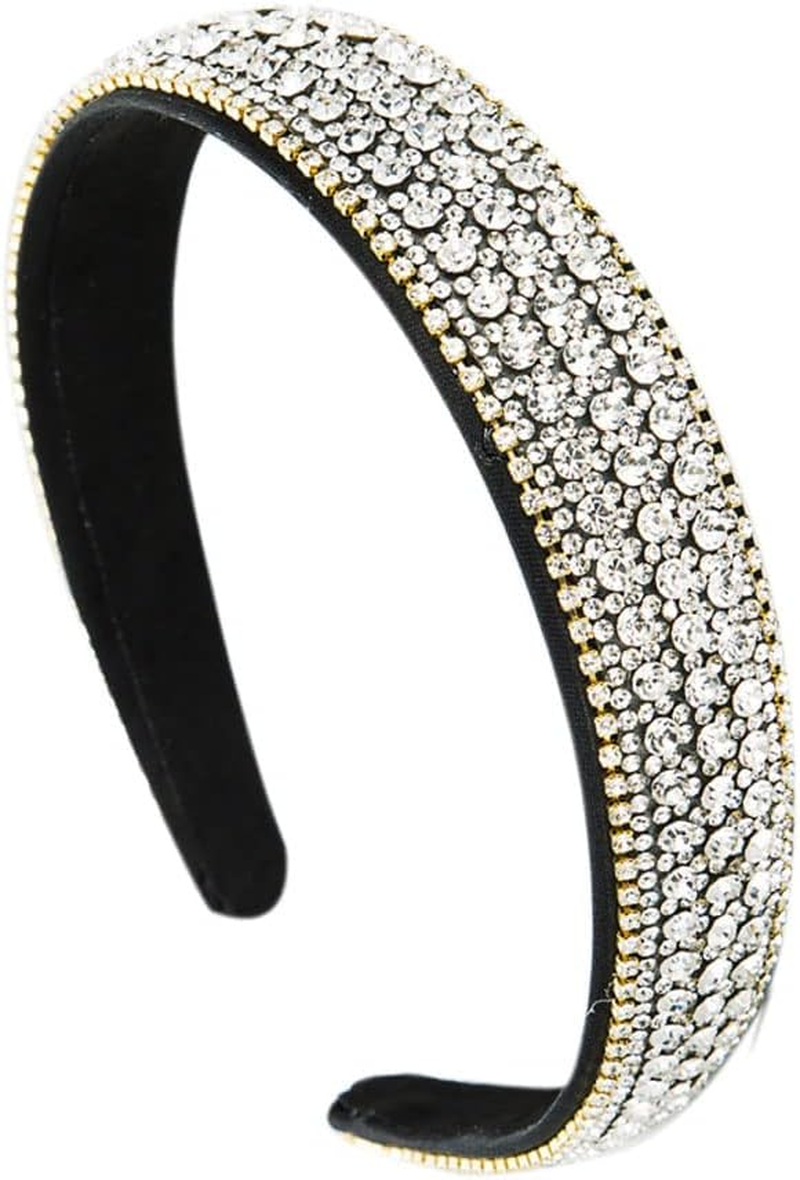 Vintage Crystal Rhinestone Headbands Sparkle Silver Diamond Headband Velvet Padded Wide Hairbands Party Wedding Headpiece Hair Accessories for Women (1Crystalwhite) - 1Crystalblue image number 2
