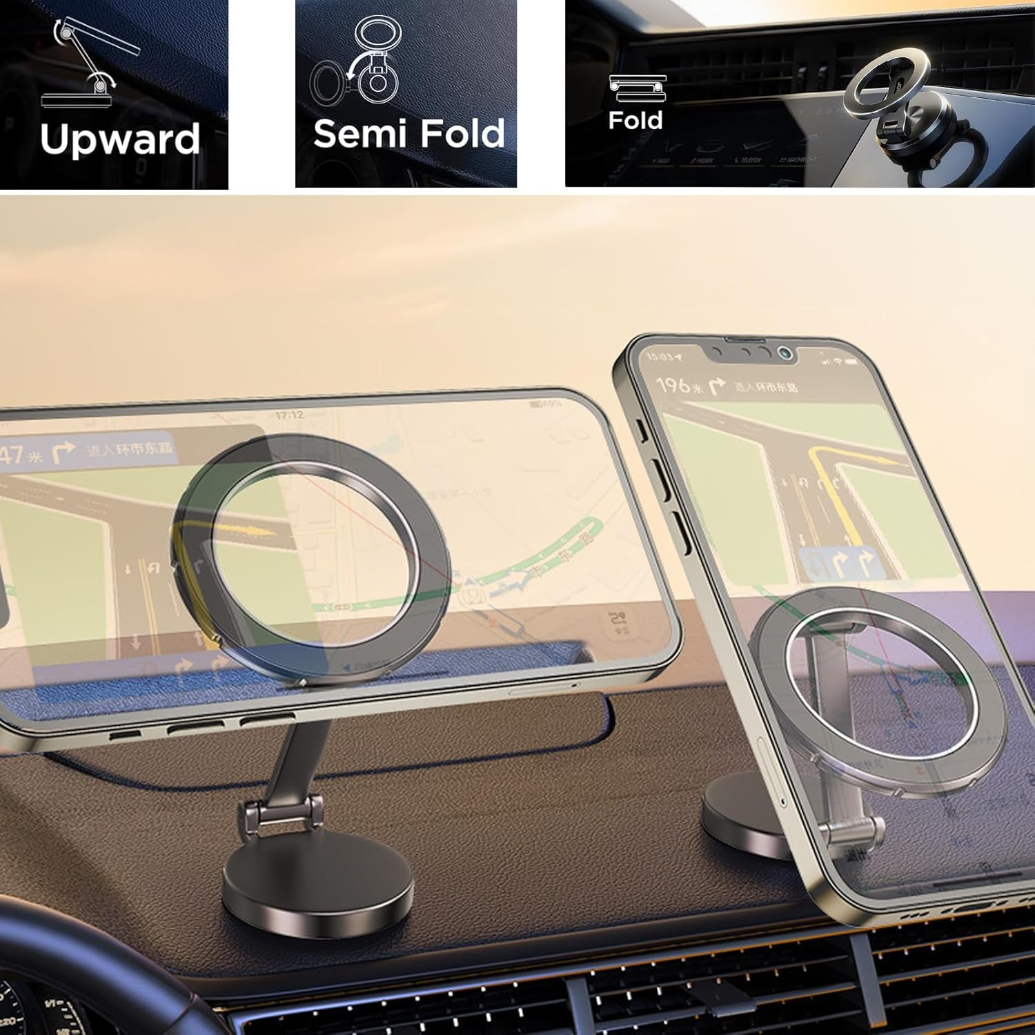 Compatible with Magsafe Car Mount, 360&deg; Rotation All-Metal Magnetic Phone Holder for Car, Strong Magnets Iphone Car Holder Hands Free Phone Mount for Car Dash for Iphone 15 14 13 Pro Max plus (Black)