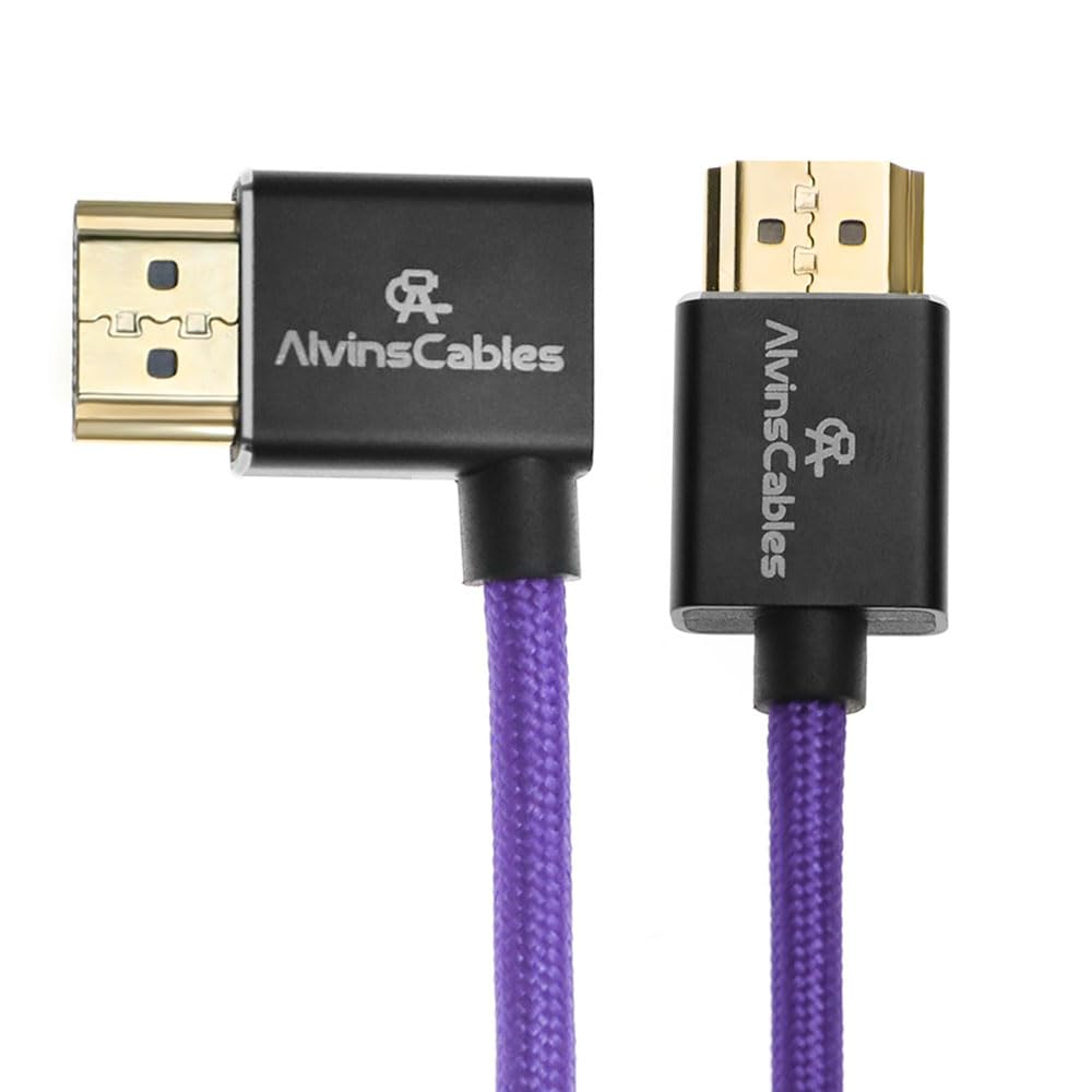 Alvin'S Cables 8K HDMI 2.1 Cable for Atomos Ninja V Monitor,For Sony FS5 Fs7,Bmpcc,For Canon C300 C500 Camera,8K@60Hz 4K@120Hz 48Gbps High-Speed Braided Coiled Cable Left Angle Purple image number 1
