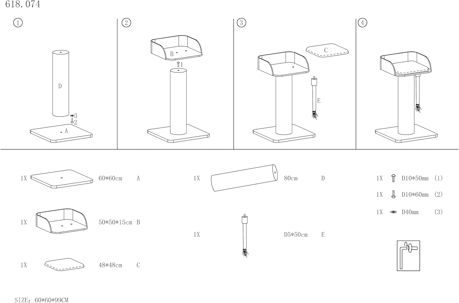 Cattitude Cat Scratch Post Lounger Grey, 98Cm Height - Sisal Post, Cat Tower, Cat Scratcher with Rope, Soft Plush Material, Small Animal Bed image number 2