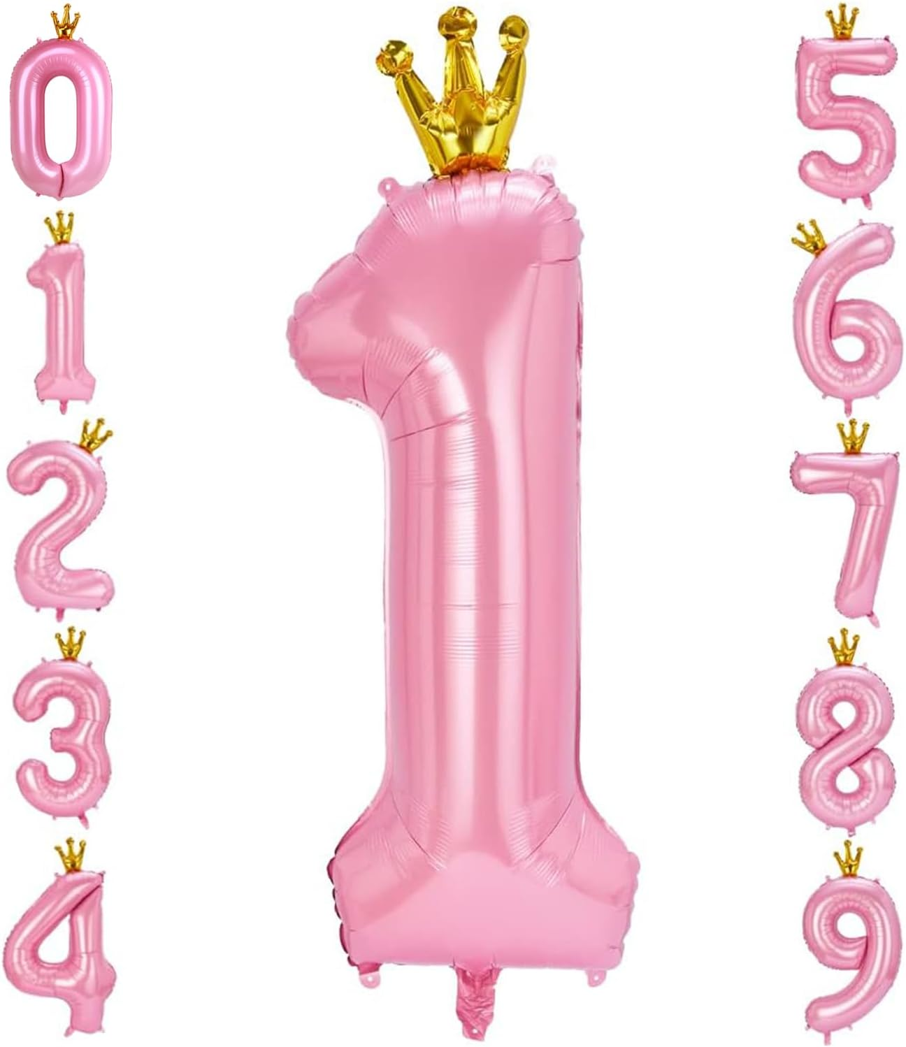 40 Inch Pink Number Balloon with Crown, Huge Giant Balloons Foil Mylar Number Balloons for Birthday Party Wedding Anniversary Decorations (Number 0)