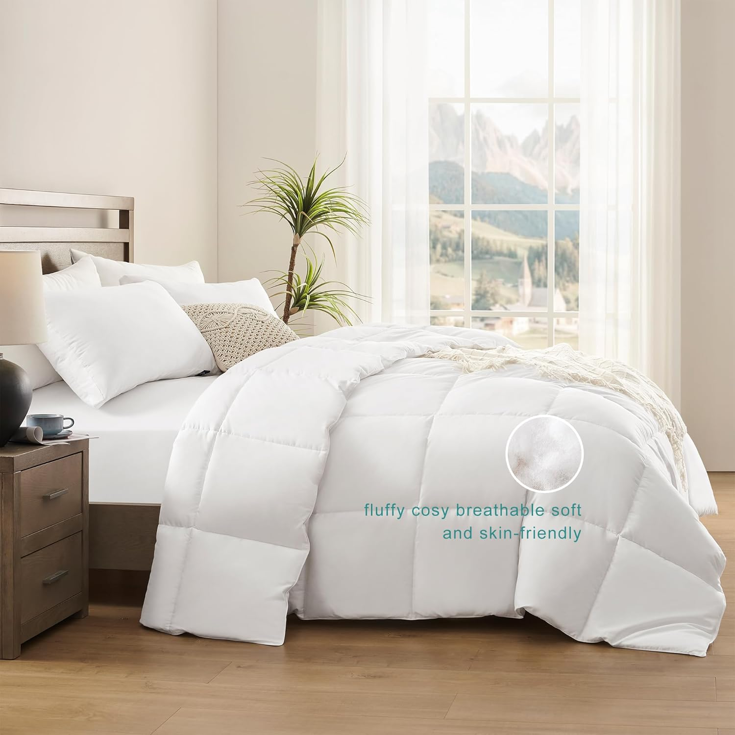 ACCURATEX 100% Cotton Quilt/Comforter/Doona Queen Size,400Gsm Filling Thick Fluffy down Alternative Duvet,White Hotel Bedding Duvet Insert with Corner Tabs,Breathable&Soft (210X210) image number 1