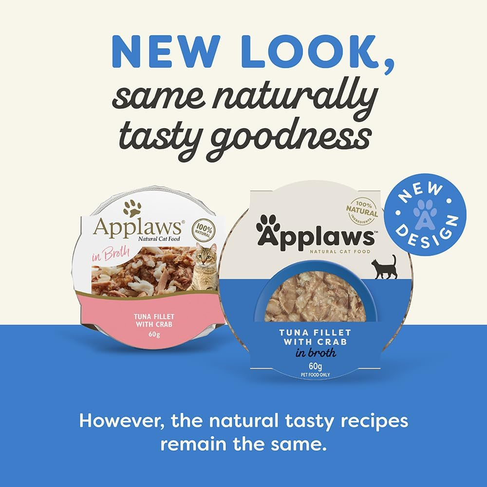 Applaws 100% Natural Wet Cat Food Tuna Fillet with Crab in Broth, Limited Ingredients Pet Food 60G Pot (Pack of 10) image number 5
