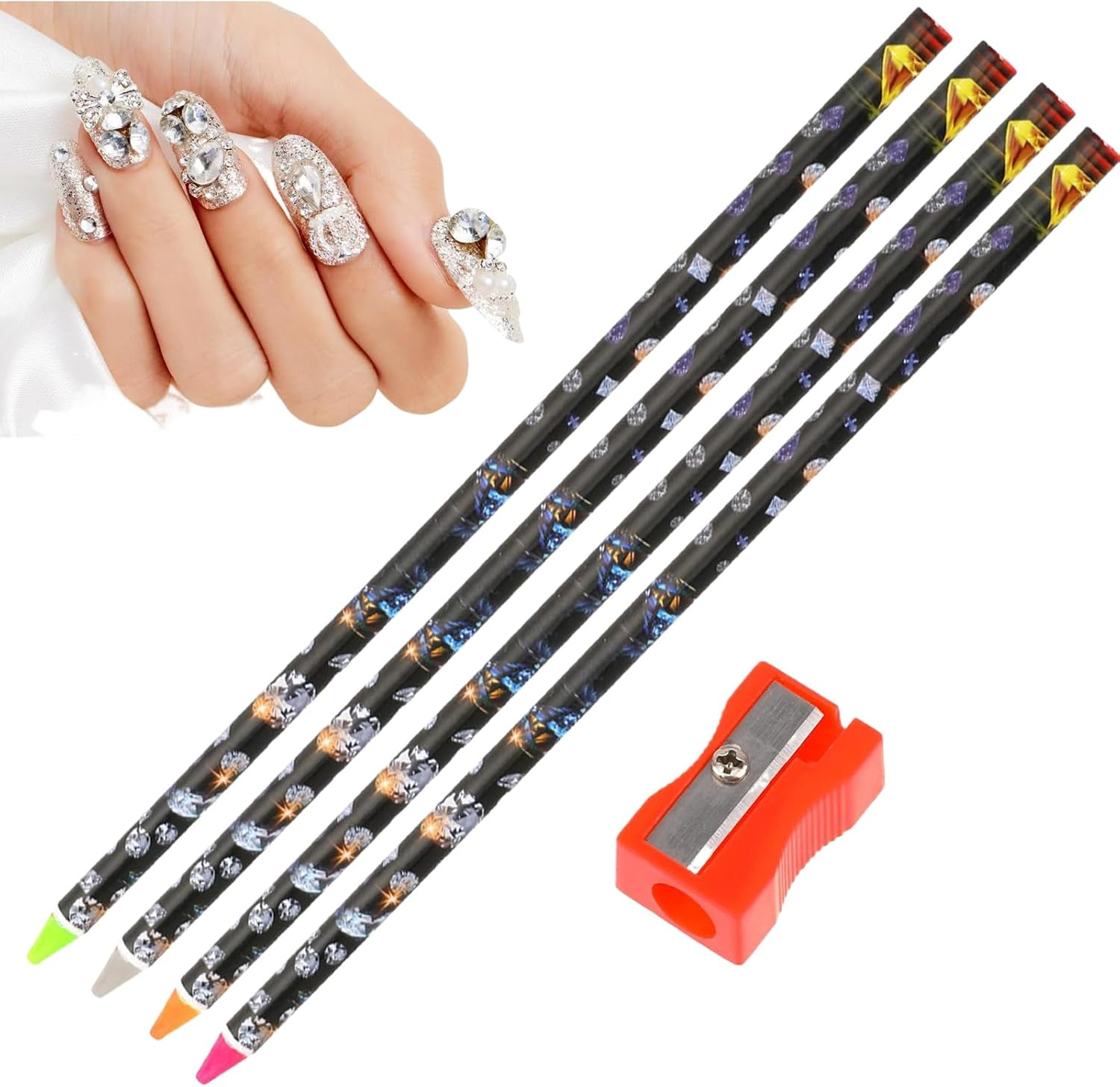 Rhinestone Picker - Set of 4 Rhinestone Wax Pencil - with Sharpener, Easy Pickup, Multi-Purpose Crafting Supplies for Costume Decoration Jewelry Making image number 5
