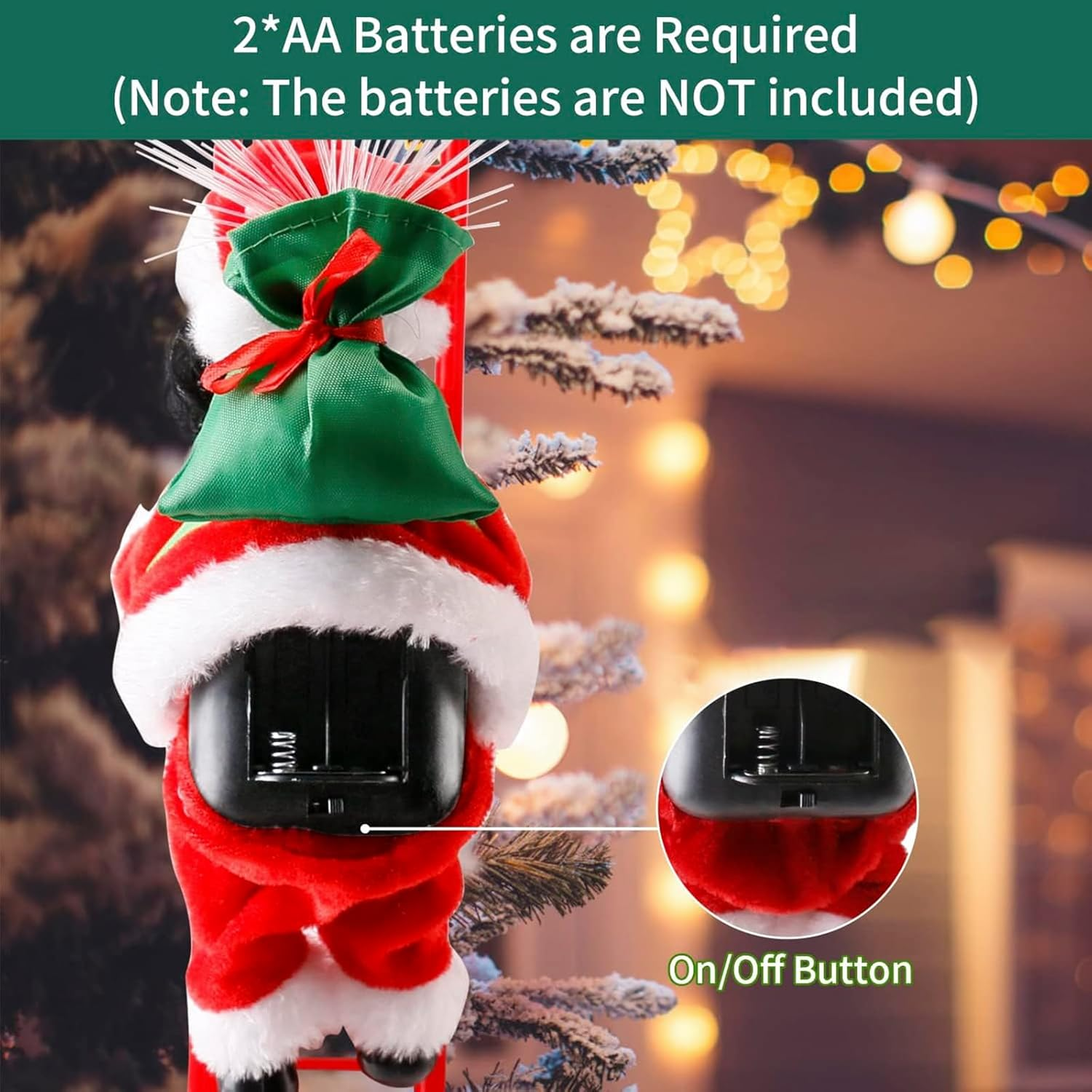 Santa Climbing Ladder to Tree Climbing Santa up and down Santa Claus on Ladder Climber Musical Animated Holiday Party Home Wall Christmas Tree Decoration Xmas Ornament Santa Claus Figurines Climber image number 2