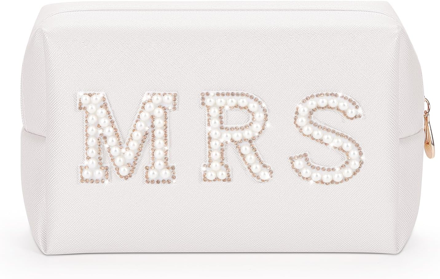 Etercycle Bride Letter Makeup Bag, Bride to Be Gifts Bling Pearl Rhinestone Patch Cosmetic Bag, Waterproof PU Travel Toiletry Bag for Bachelorette Party Wedding Bridal, Silver