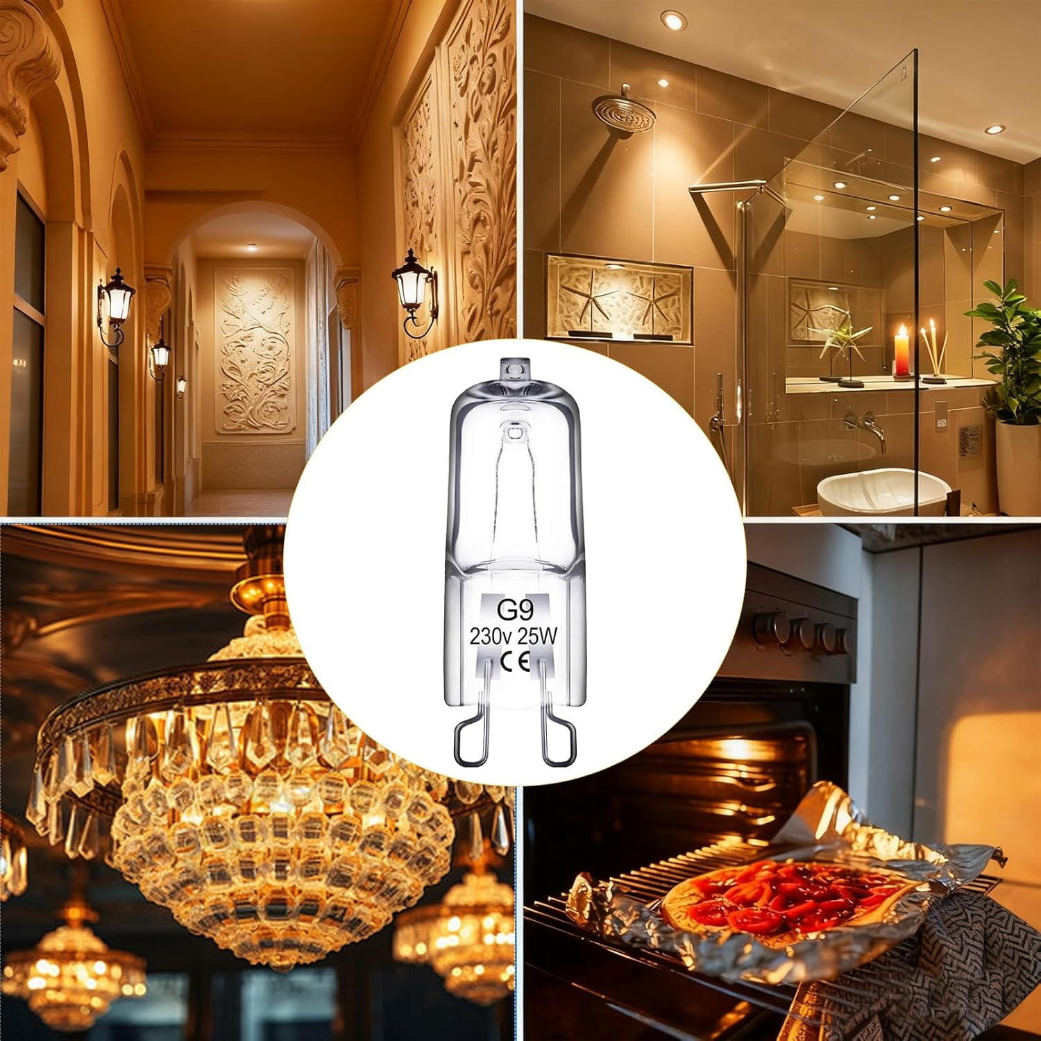 2-Pack G9 Halogen Bulbs 25W Warm White 220-240V Dimmable Light Globes - Bi-Pin Base for Oven, Kitchen, Cabinet Lighting image number 3