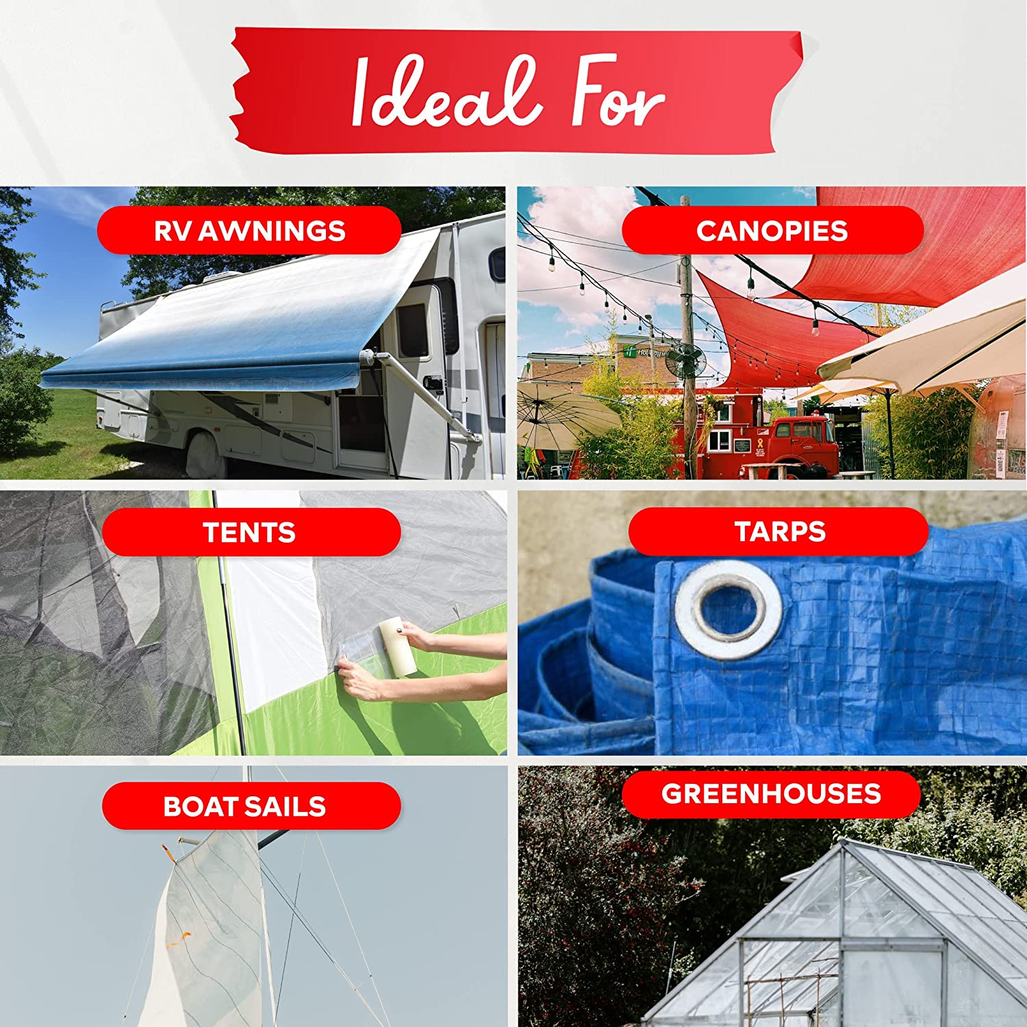 Xfasten Rv Awning Repair Tape, 6-Inch by 30-Foot, Waterproof Rip Stop Patch for Vinyl, Rv Punctures, Camper, Awning, Canopy, Tents, Tarpaulin and Greenhouse image number 6