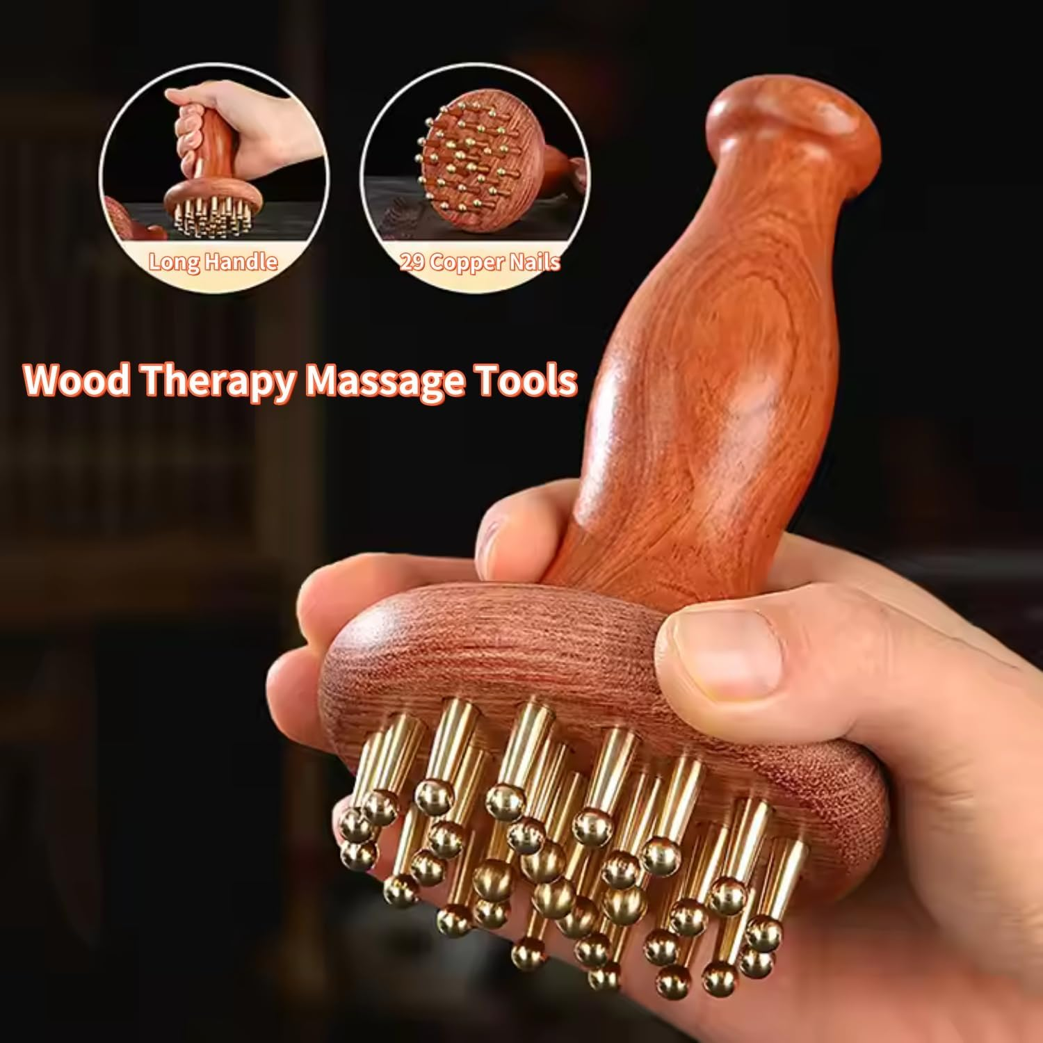 Wood Therapy Massage Tools 29-Teeth Copper Head Massager, Home SPA Body Relaxing and Stress Relief Handheld Massager, for Legs, Arms, Neck, Shoulder image number 4